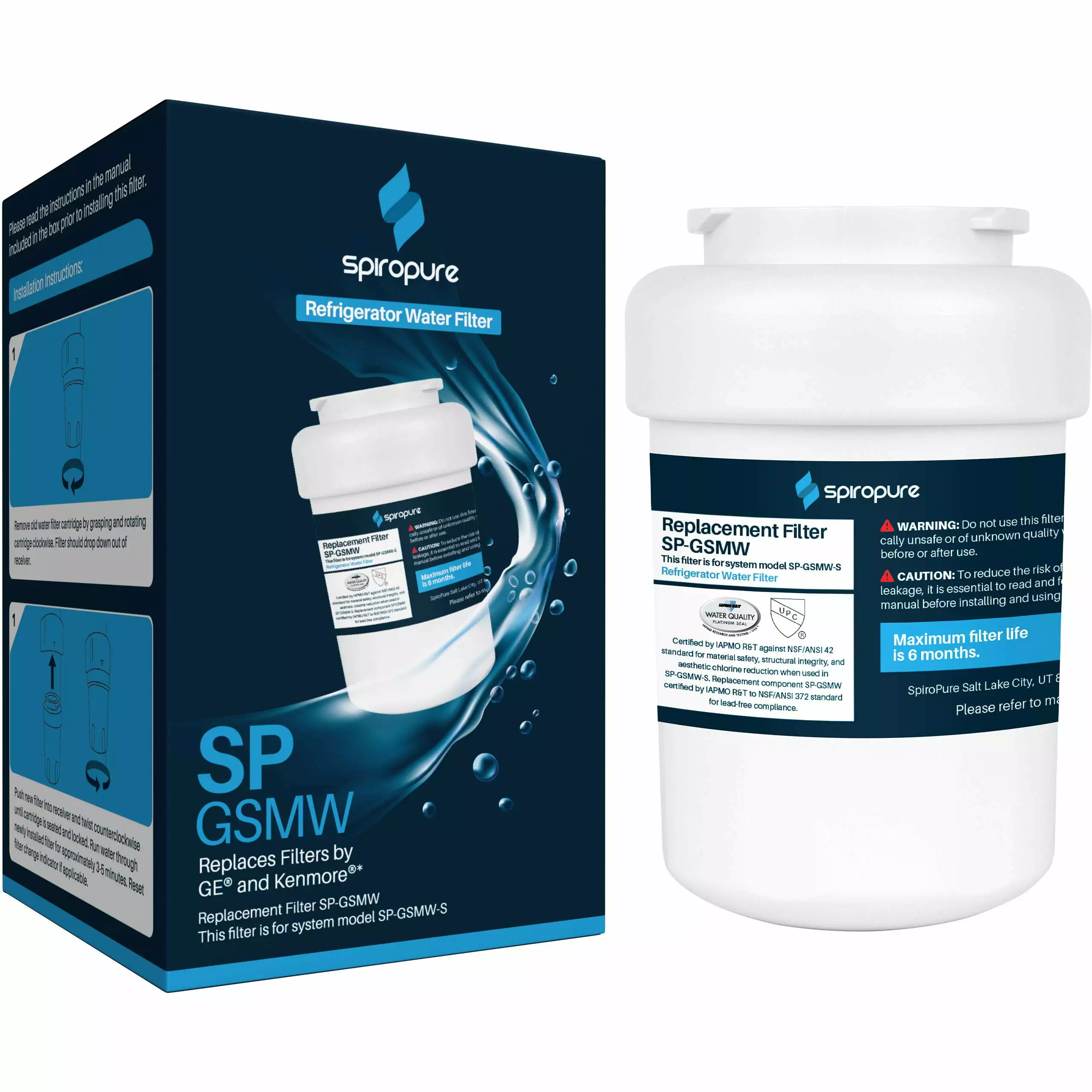 SpiroPure Refrigerator Water Filter Replacement for GE MWF. FMG-1. PL-100. PF8. MWFP3PK. GWF. WFC1201. 9991. FMG1. RWF1060. WSG-1. MWFA. 46-9991. HWF. CWMF031. EBL7771. SP-GSMW. MWFP (1 Pack)