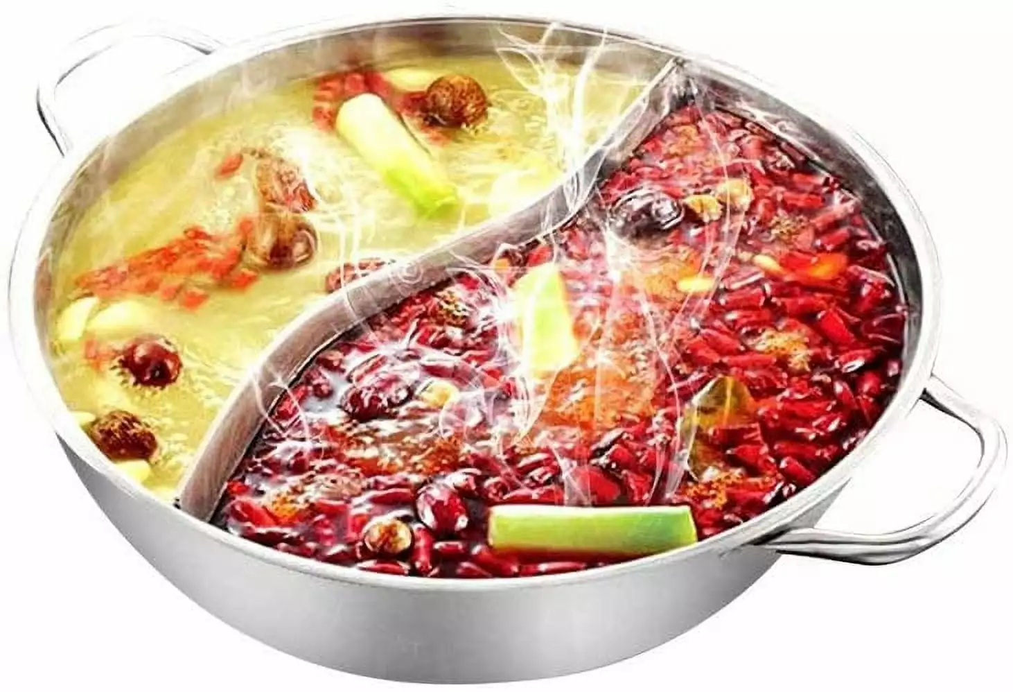 Stainless Steel Shabu Hot Pot with Divider for Induction Cooktop Gas Stove.Without Cover