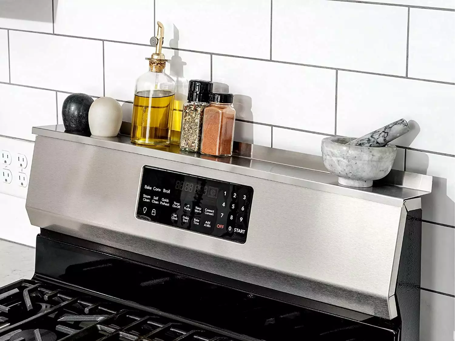 StoveShelf Magnetic Shelf for Kitchen Stove Organization. Stainless Steel. 30 Length - Zero Installation