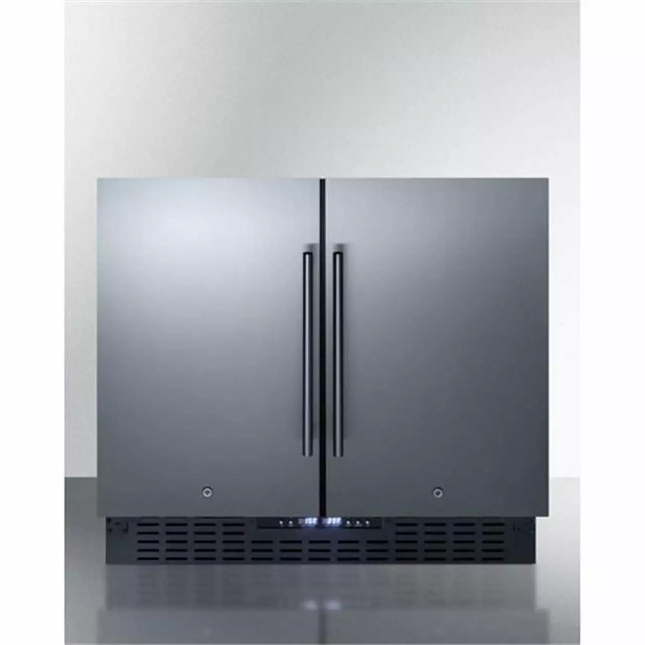 Summit Appliance 34.25 x 35.5 x 24.25 in. Undercounter Refrigerator-Freezer with Black Cabinet. Stainless Steel