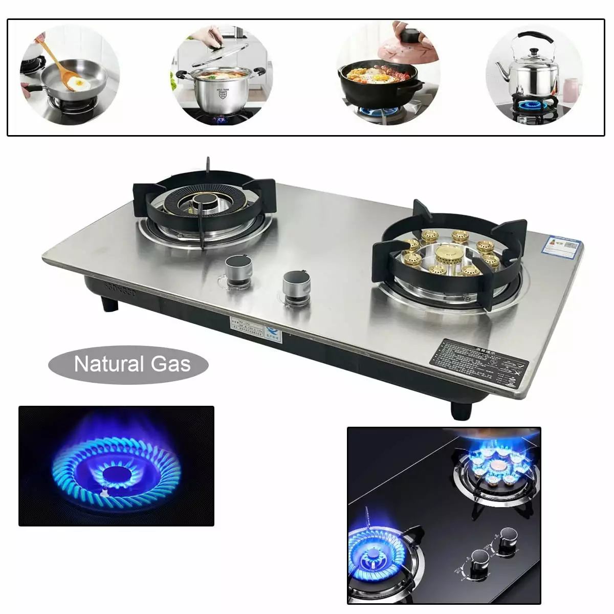 TABODD Gas Stove Gas Cooktop 2 Burners. 28 Inches Portable Stainless Steel Built-in Gas Hob Dual Fuel Easy to Clean for RVs. Apartments. Outdoor