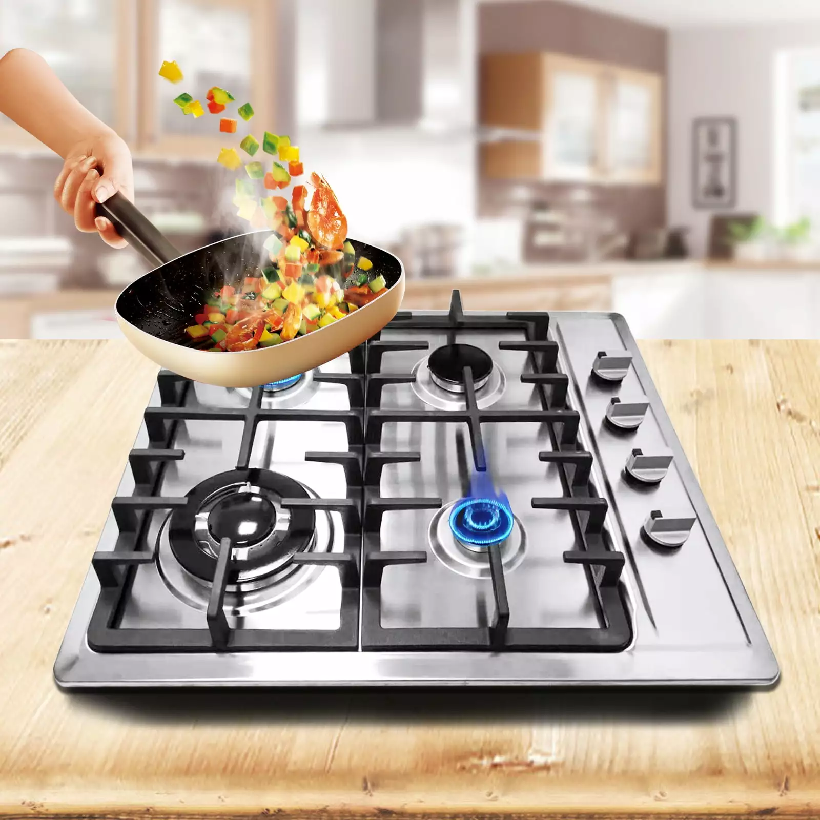 TOOL1SHOoo Built in Gas Cooktop 5 Burners Stainless Steel Stove NG/LPG Gas Hob Cooktop