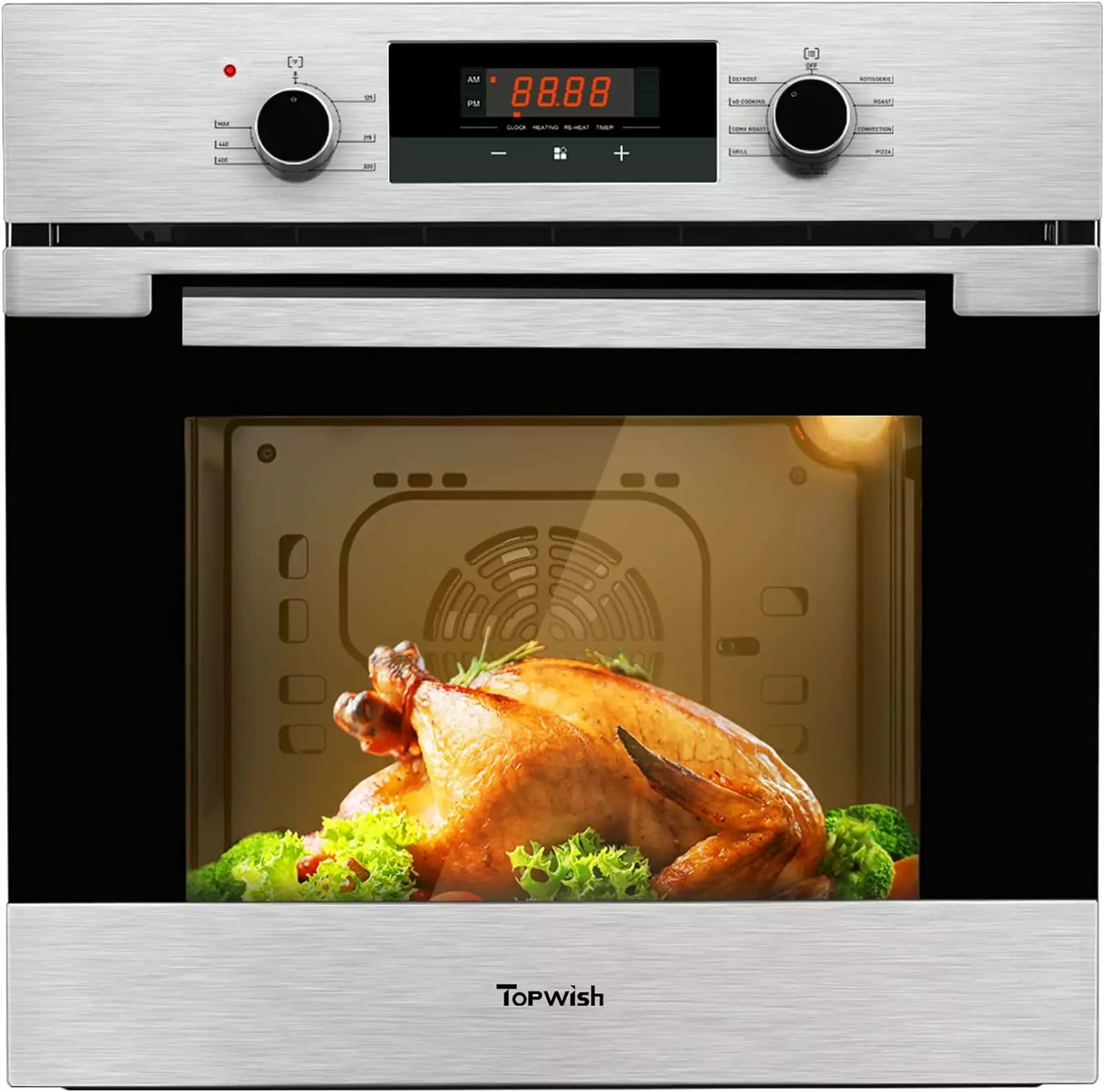 TOPWISH AEO-001 2.3 Cu.ft. Built-in Electric Wall Oven. 24 Single Wall Oven. 9 Cooking Functions. Sensitive Touch Control. Timer. Stainless Steel Finish