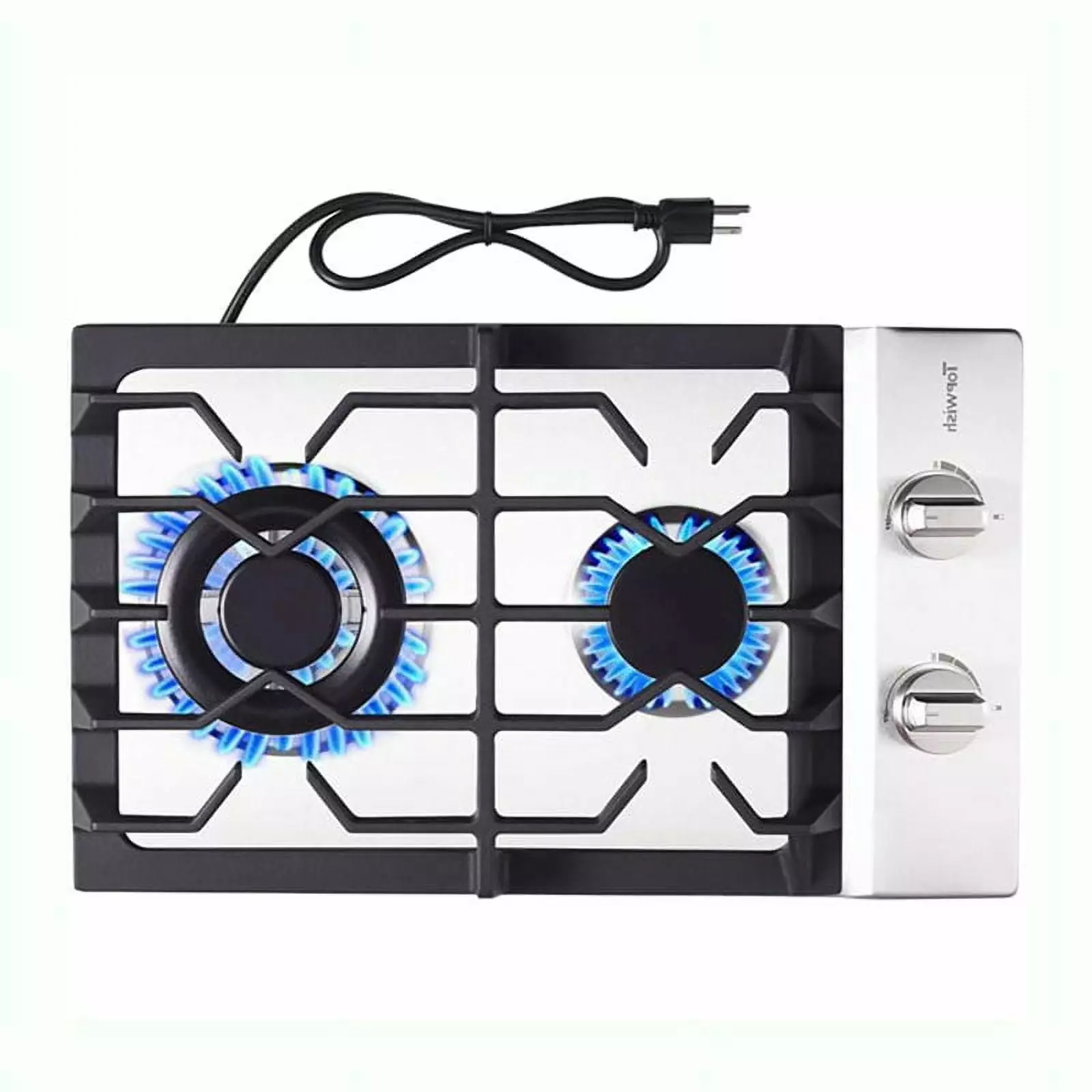 TOPWISH Gas Cooktop 12 inch. 2 Burner Propane Gas Cooktop. LPG/NG Built-in Gas Rangetop with 2 ITALY SABAF Sealed Burners 18.000BTU. Thermocouple Protection. Stainless