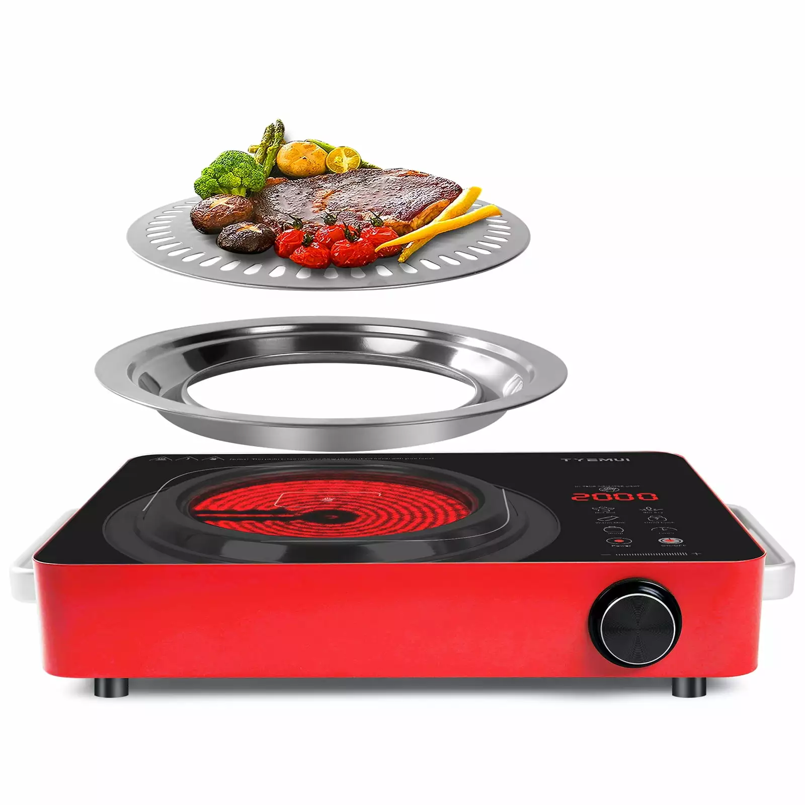 TYEMUI Portable Electric Stove Burner Cooktop for Cooking. 110v Kitchen Stove Top Electric Single Burner. 2000W Electric Hot Plate for Cooking. Smokeless BBQ (ND-16A)