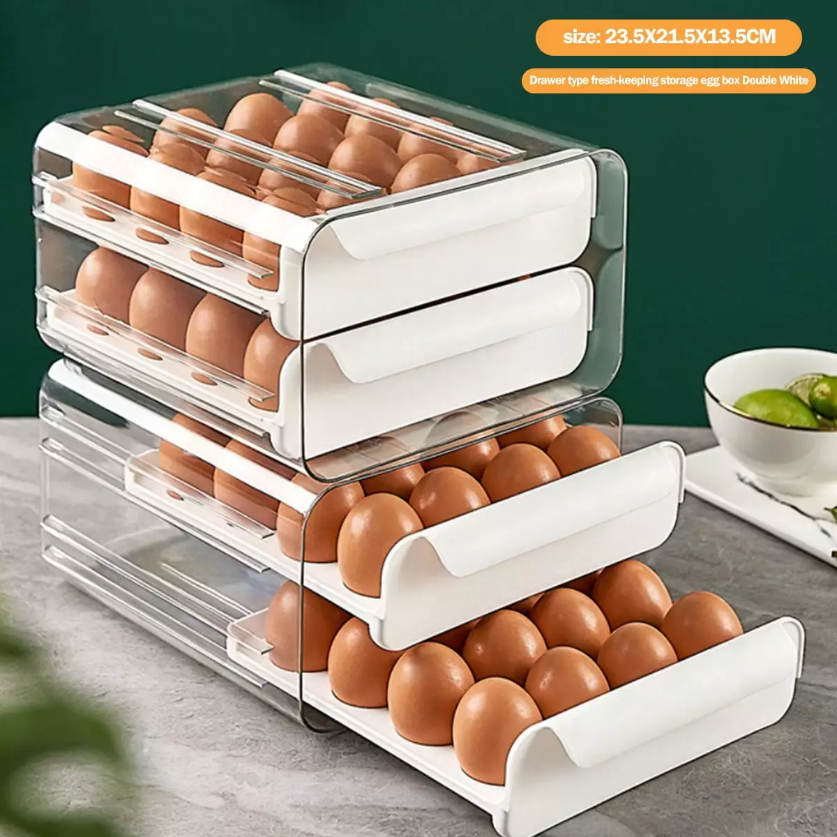 Tcwhniev Egg Holder for Refrigerator. Double-Layered Egg Storage Box ?Drawer Type Refrigerator. Household Fresh-Keeping Egg Fresh Organizer Tray For Kitchen Fridge