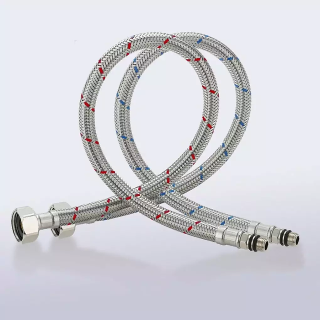 Thinsont Water Line Stainless Braided G1/4 Hot Cold Water Supply Connector Hoses with Red and Blue Stripes 80cm