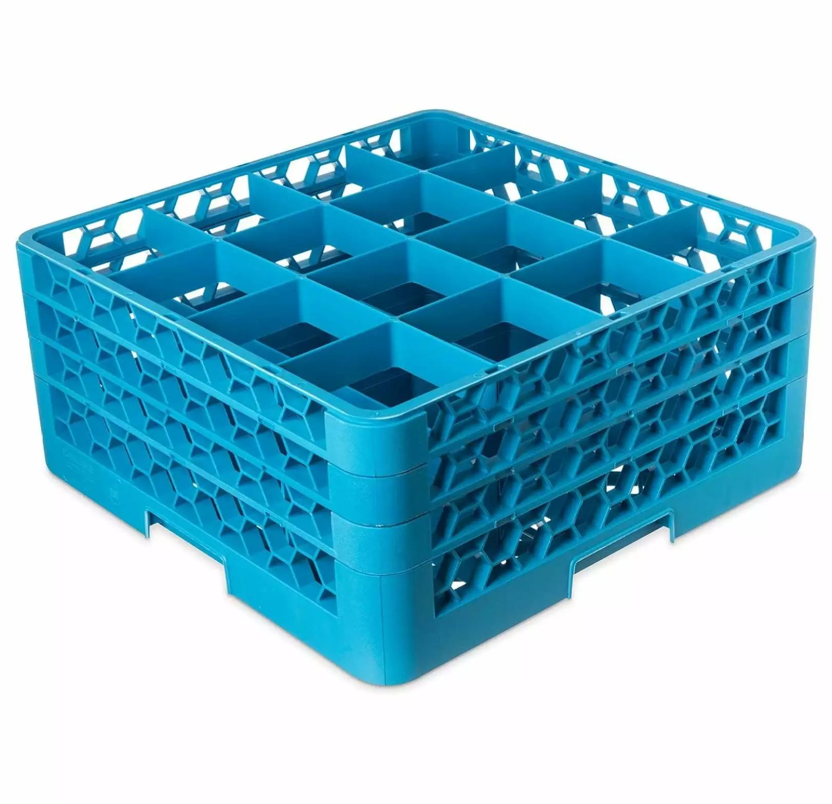 TiaGOC Opticlean Glass Rack 16 Compartments with 3 Extenders for Kitchens and Restaurants. Plastic. 19.875 x 19.875 x 8.5 Inches. Carlisle Blue