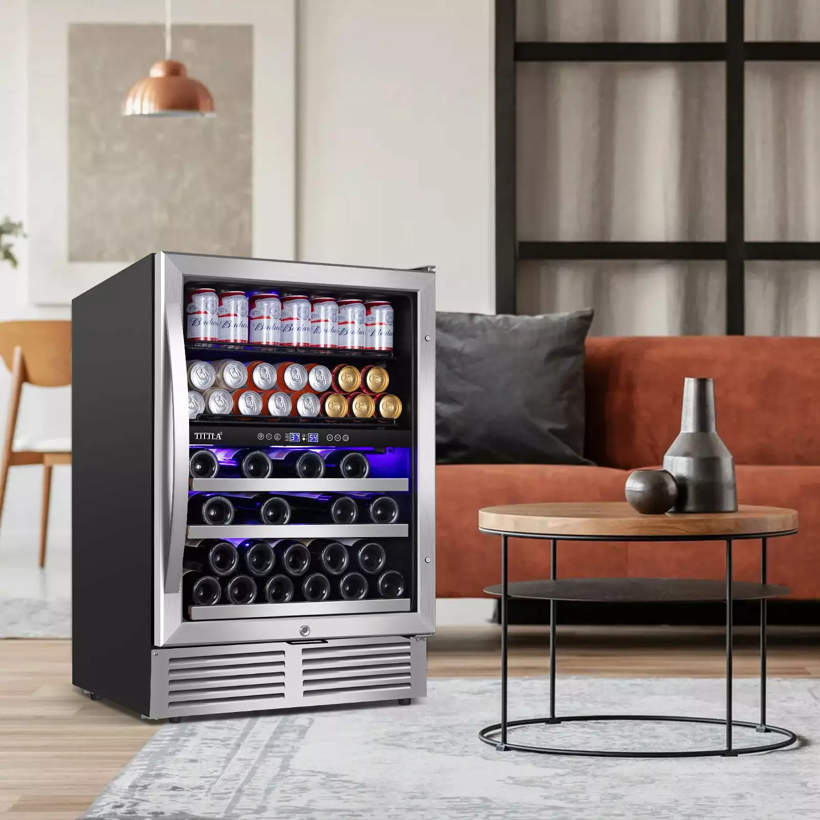 Tittla 24 in Dual Zone Buit in Wine Cooler Fridge Upper and Lower 27-Wine Bottles and 84-Cans Wine and Beverage Refrigerator