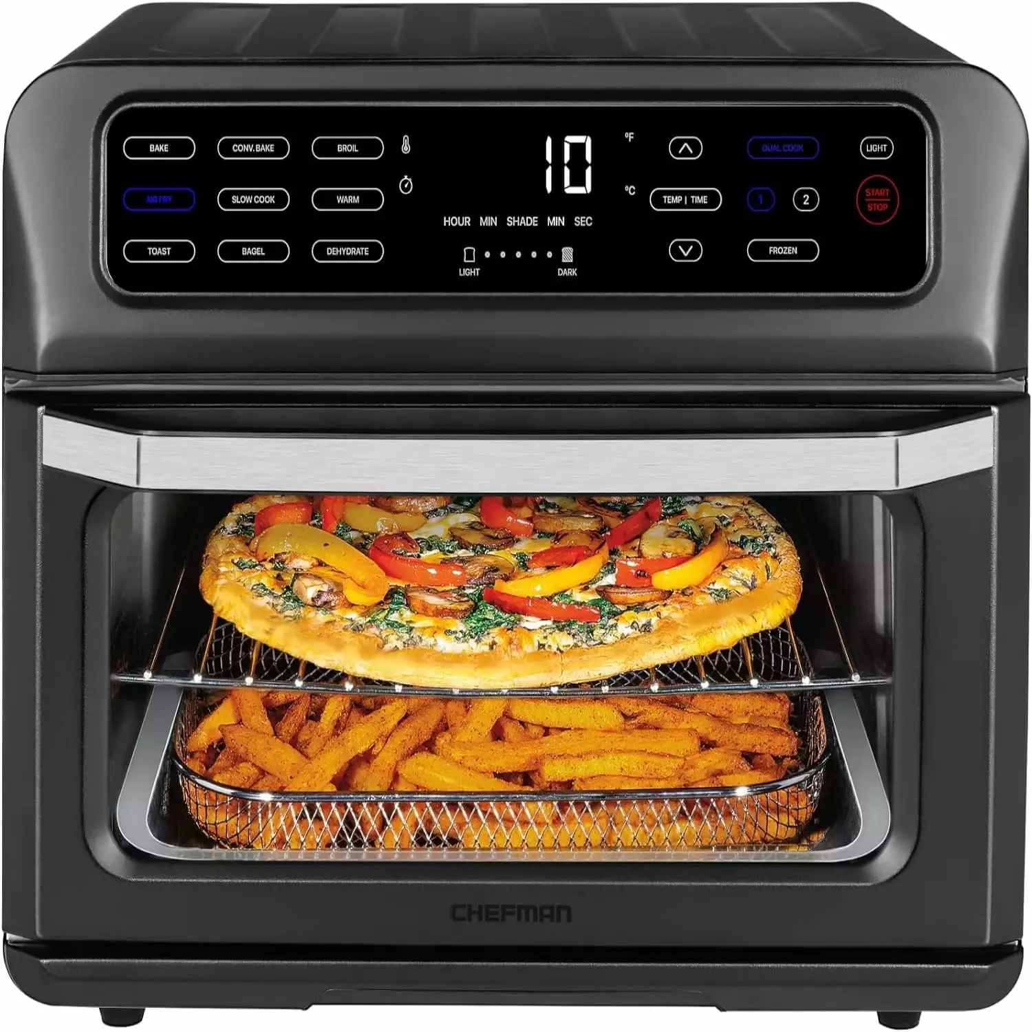 Toast-Air Touch Air Fryer Toaster Oven Combo 4-In-1 Black Convection Oven Countertop Cook a 10-In Pizza 4 Slices of Toast Air Fry Bake Air Broil Dehydrate 21 Qt