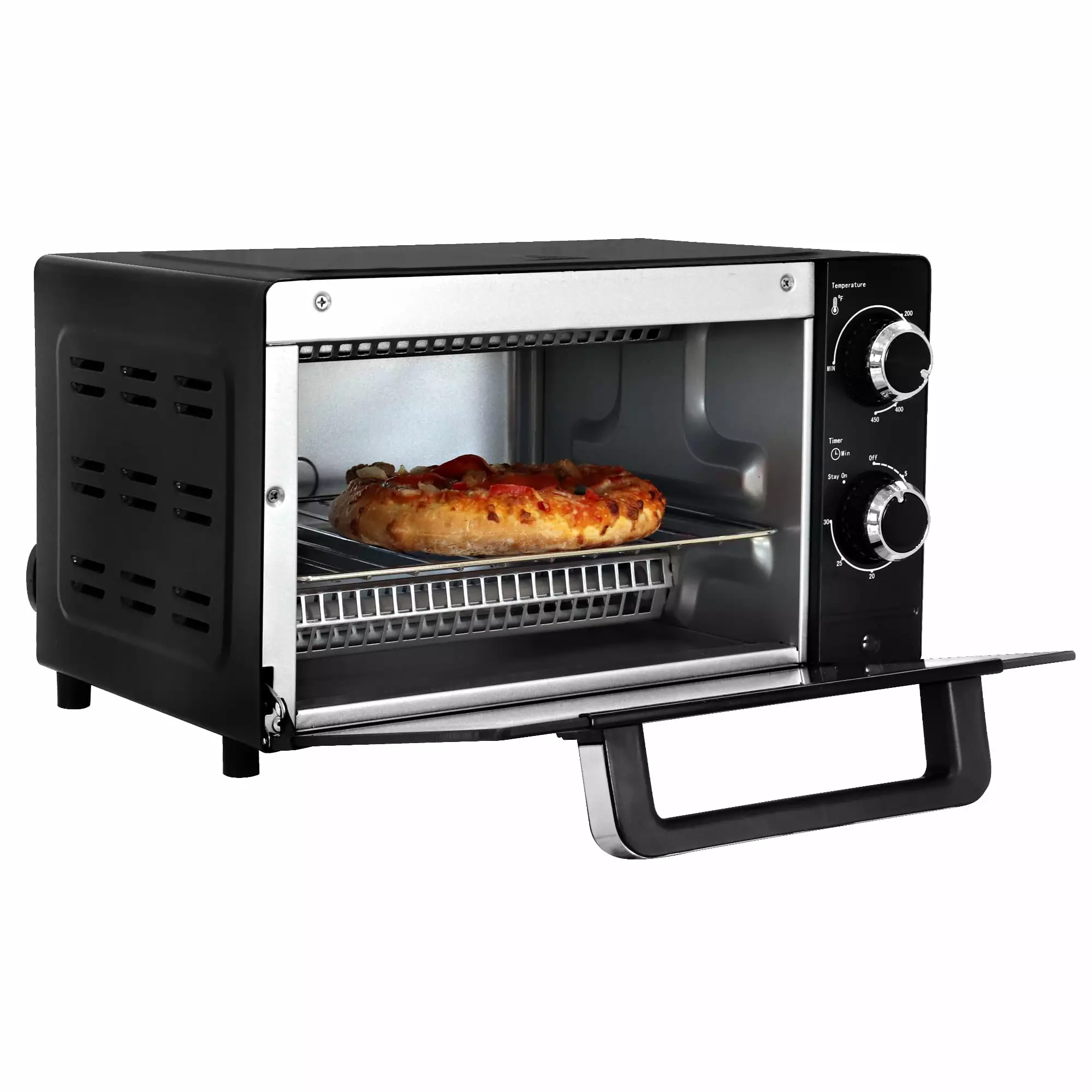 Total Chef 4 Slice Countertop Toaster Oven with Convection 1000W Stainless Steel Baking Rack and Pan. Black