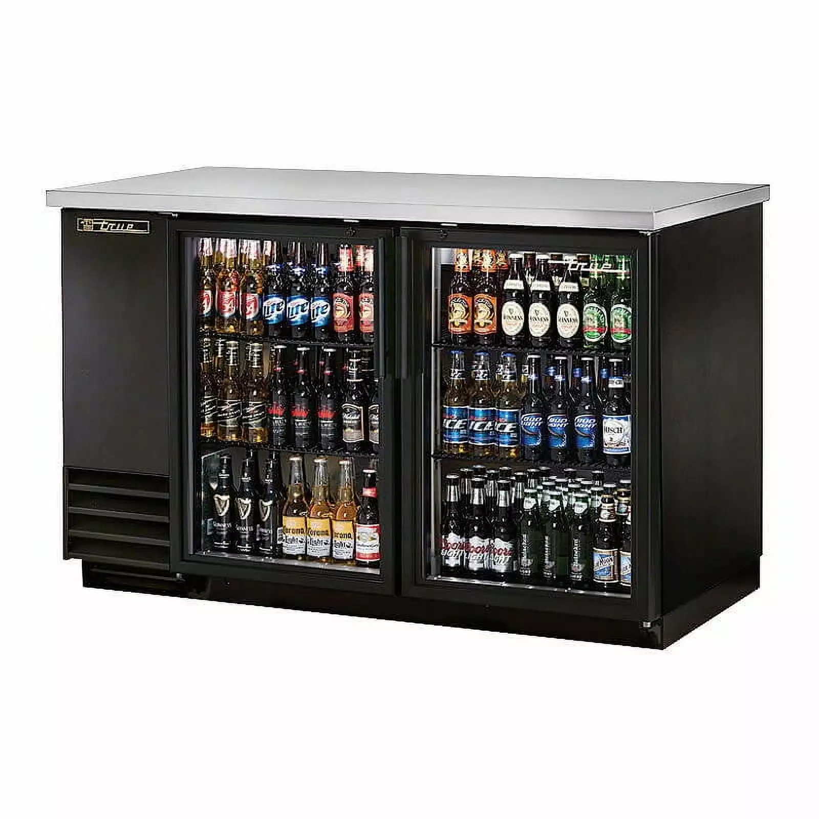 True TBB-2G-HC-LD 58 7/8 Bar Refrigerator - 2 Swinging Glass Doors. Black. 115v