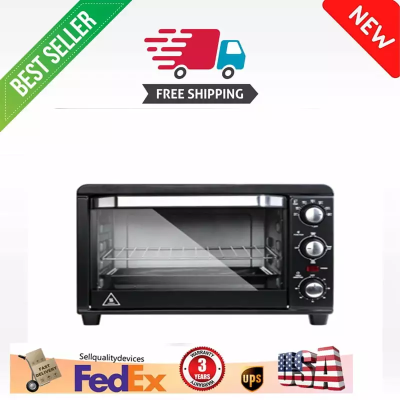 [US IN STOCK] Toaster Oven . Multi-function Stainless Steel Finish with Timer - Toast - Bake - Broil Settings. Natural Convection - 1200 Watts of Power. Includes Baking Pan and Rack