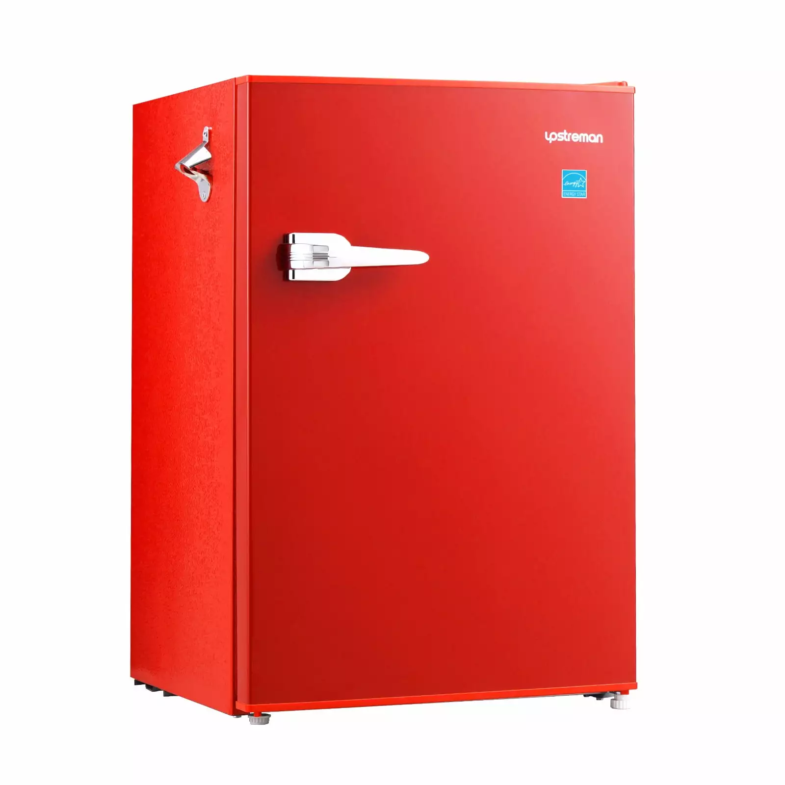 Upstreman 2.5 Cu Ft Retro Compact Refrigerator. Mini Fridge with Freezer for Bedroom. Adjustable Thermostat. Side Bottle Opener-Red