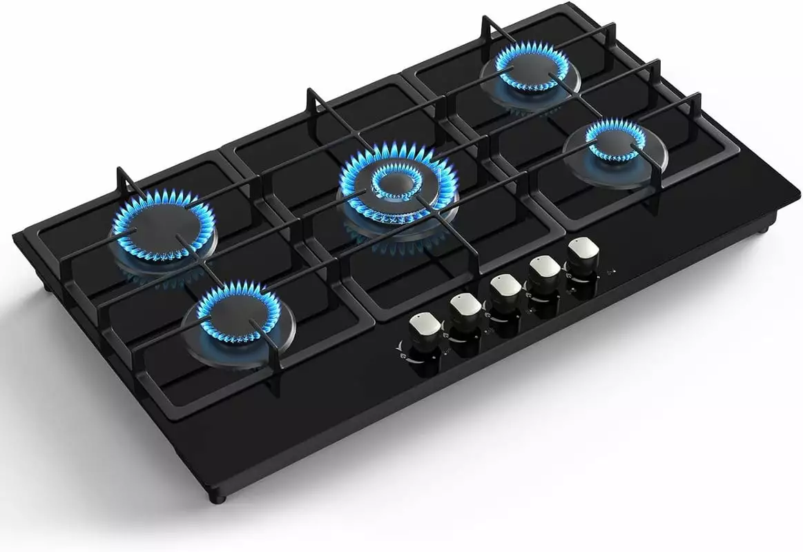 VBGK 36 Inch Gas Stove. Built-in Propane Gas Cooktop with 5 Burner.Tempered Glass Gas Cooktop NG/LPG Convertible. Black