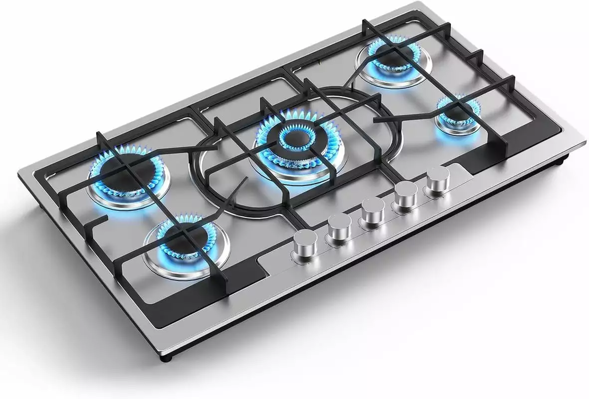 VBGK 5 Burners Gas Cooktop Built-In Stainless Steel Gas Hob.34 inch Gas Stove NG/LPG Convertible