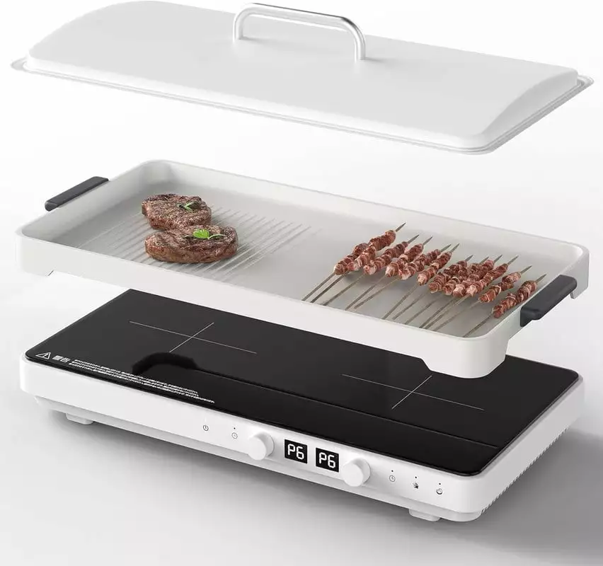 VBGK Double Induction Cooktop.110v 2 Burners Electric Cooktop. Portable Induction Stove Countertop Burner 60Hz.with Removable Grill Griddle Pan Non-stick. Induction Burner.