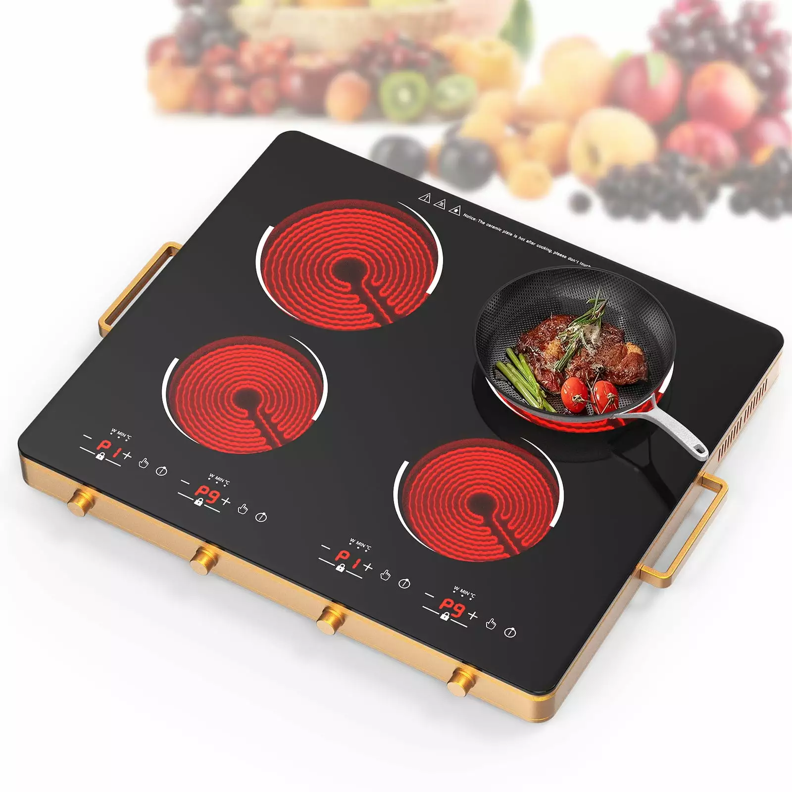 VBGK Electric Cooktop 30 inch 4 Burner 6000W Electric Burner Countertop Hot Plate for Cooking.120 Minutes Timer Electric Stove Top 220v without Plug Compatible with All Cookware