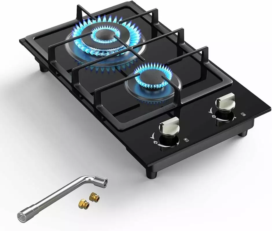 VBGK Gas Stove 2 Burner Propane Cooktop. Portable Gas Cooktop Stainless Steel Gas Burner with Thermocouple Protection. Lpg/Ng Dual Fuel Built-in Gas Stove Top. 12 inch Black