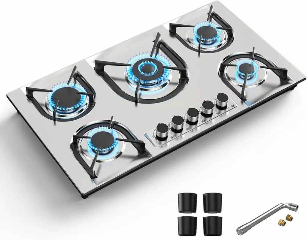 VBGK Propane Gas Cooktop 5 Burners. 36 inch Gas Stove Top. VBGK Built-in Stainless Steel Gas Cooktop with Thermocouple Protection