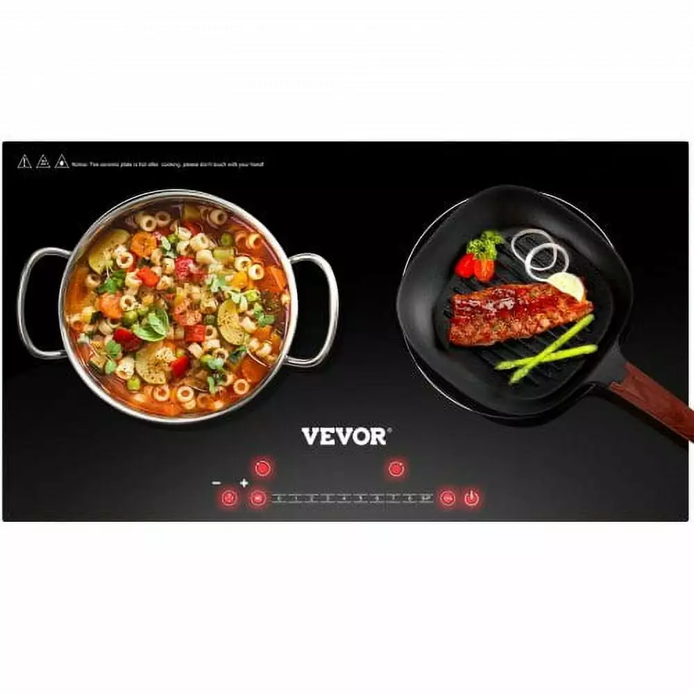 VEVOR Built-in Induction Electric Stove Top 24 Inch.2 Horizontal Burners Electric Cooktop.9 Power Levels & Sensor Touch Control.Easy to Clean Ceramic Glass Surface.Child Safety Lock.110V