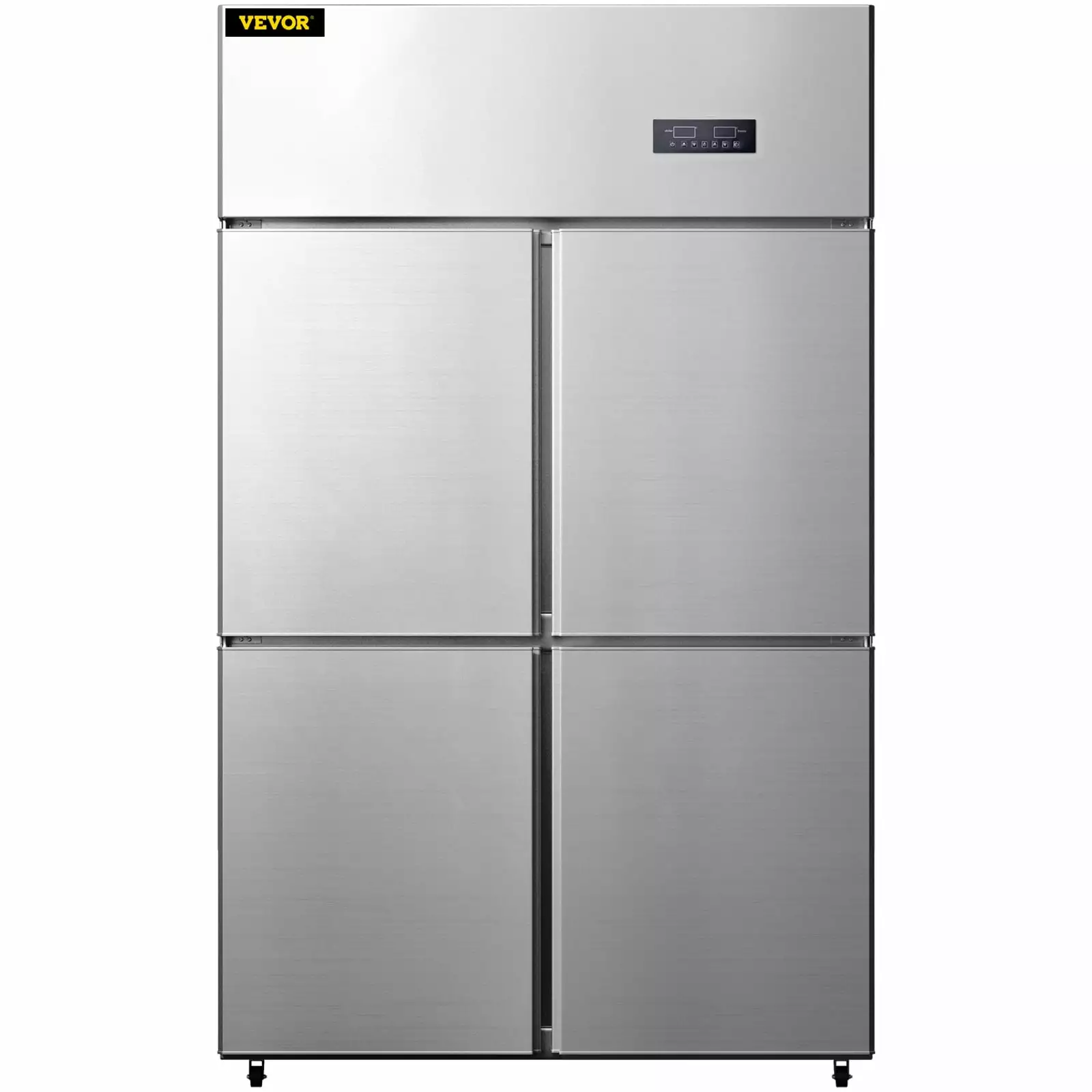 VEVOR Commercial Reach-in Refrigerator. 4 Doors Upright Beverage Cooler. 27.5 Cu.Ft Side by Side Freezer. Stainless Steel Merchandiser Refrigerators. Business Food Fridge for Snacks & Drinks. Silver