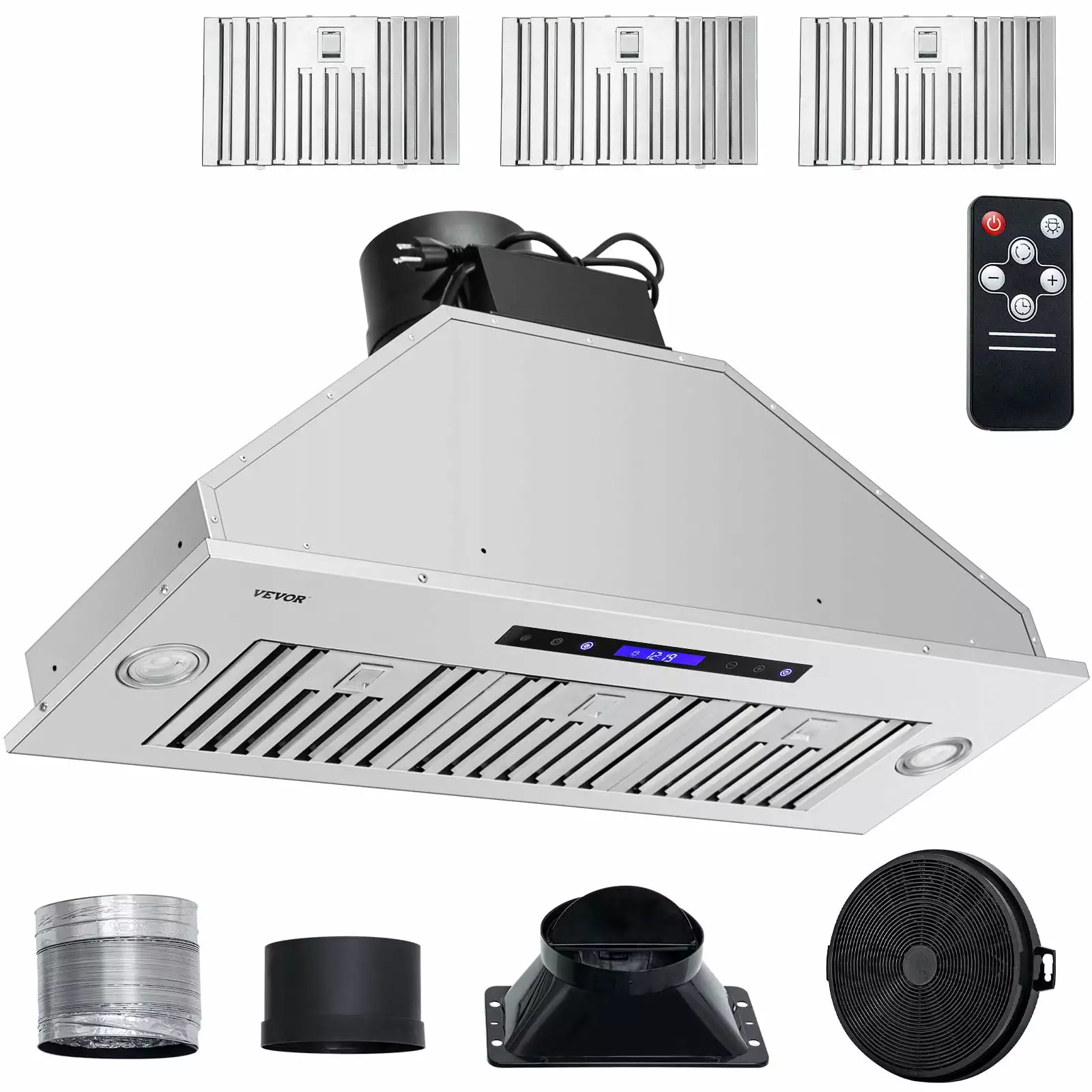 VEVOR Insert Range Hood. 900CFM 4-Speed. 36 Inch Stainless Steel Built-in Kitchen Vent Hood with Touch & Remote Control LED Lights Dishwasher-Safe Filters. Ducted/Ductless Convertible. ETL Listed