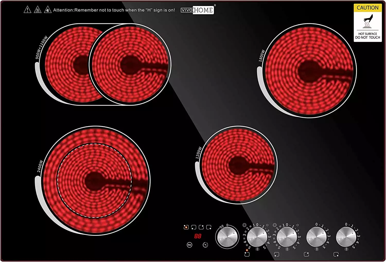 VIVOHOME 29 4 Burner Built-in Electric Cooktop with 5 Heat Setting and 90-Min Timer. 7400W