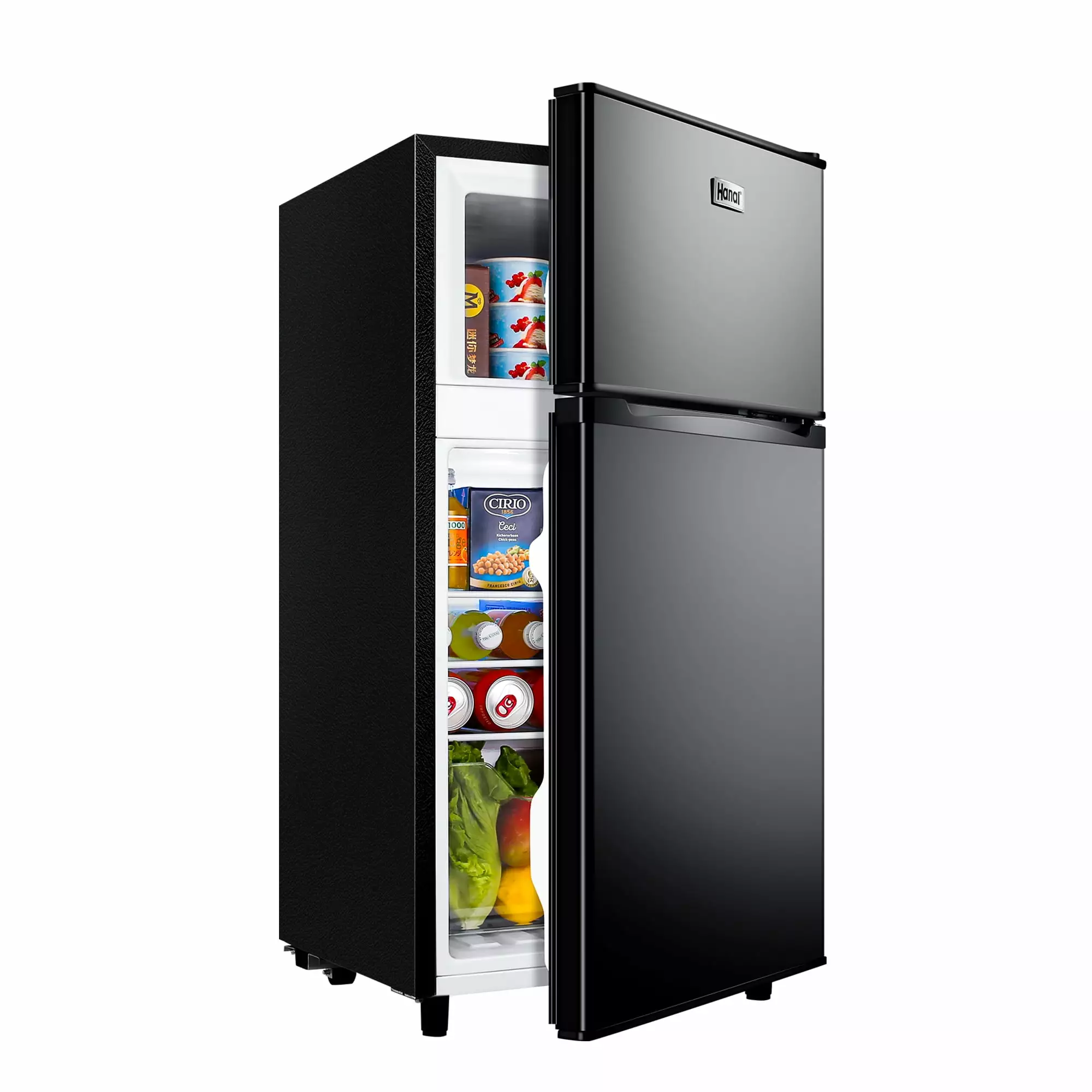 WANAI 3.5 Cu ft Two Door Mini Fridge with Freezer. Black