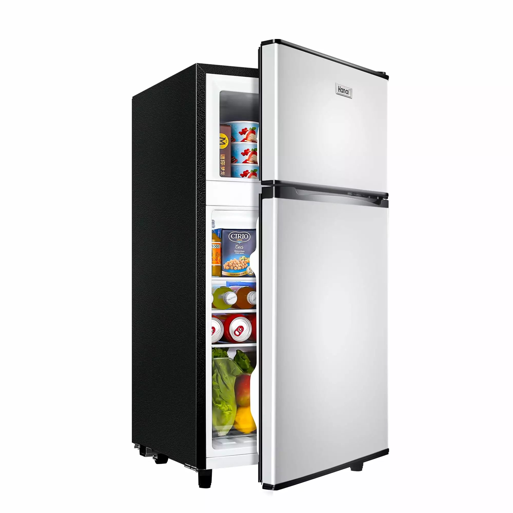 WANAI 3.5 Cu ft Two Door Mini Fridge with Freezer. Silvery