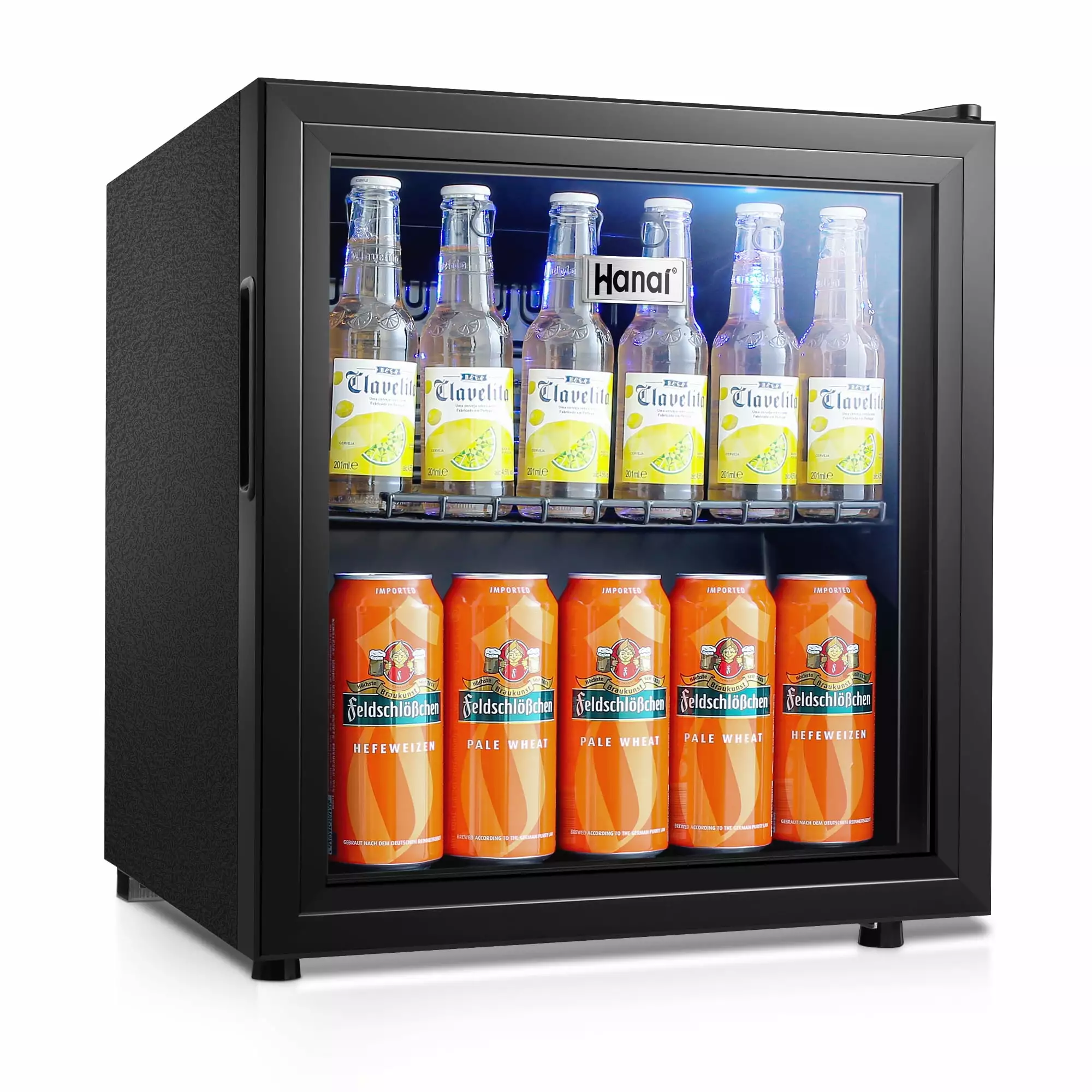 WANAI 62-Can Beverage Refrigerator and Cooler.Small Fridge with Glass Door .BLACK