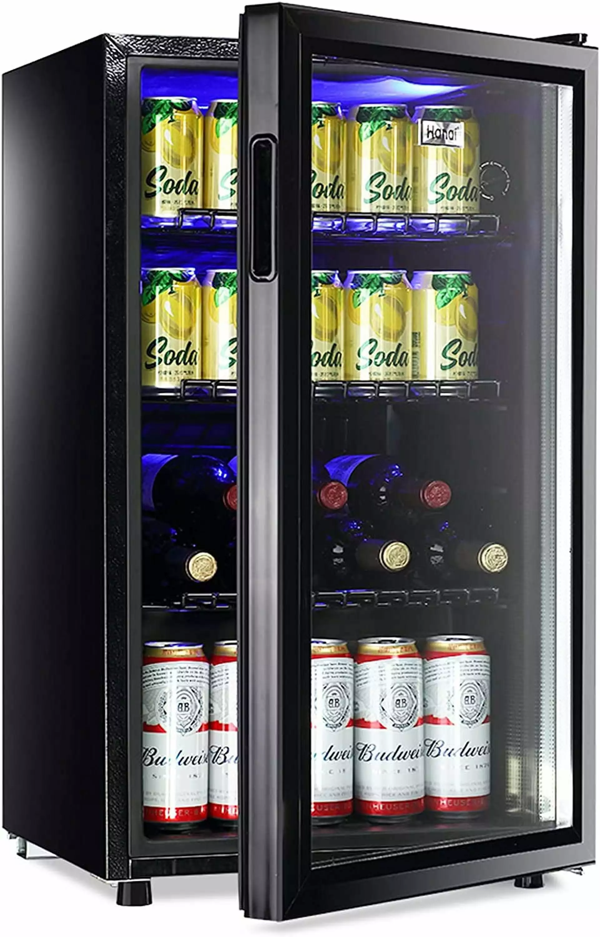 WANAI Beverage Refrigerator and Cooler 100 Can Capacity Compact Beverage Refrigerator with Glass Door and Removable Shelves for Beer Soda and Wine Small Mini Fridge Suitable for Dorm Home and Office