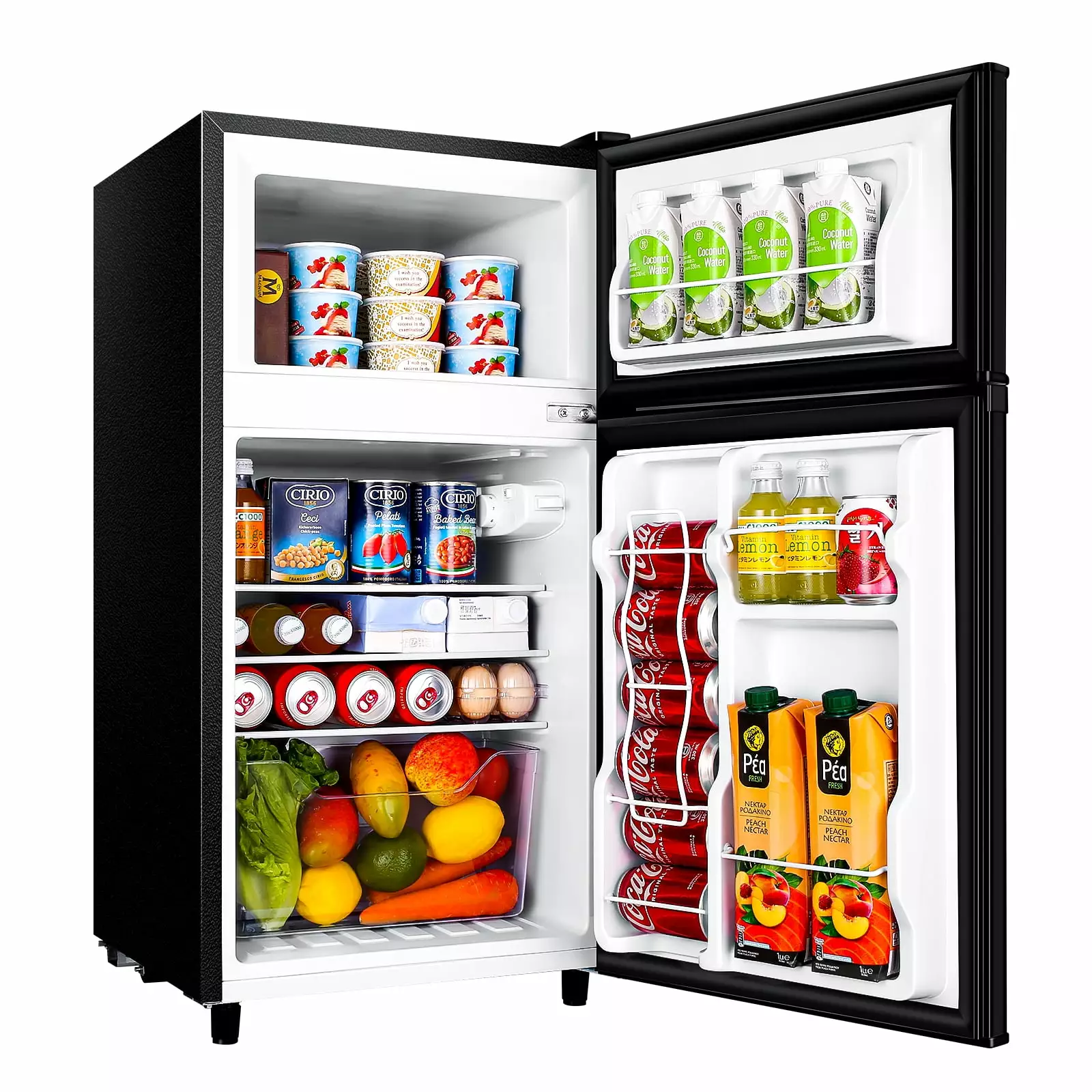 WANAI Two Door Mini Fridge with Freezer. 3.5 Cu ft Small Freezer .Black