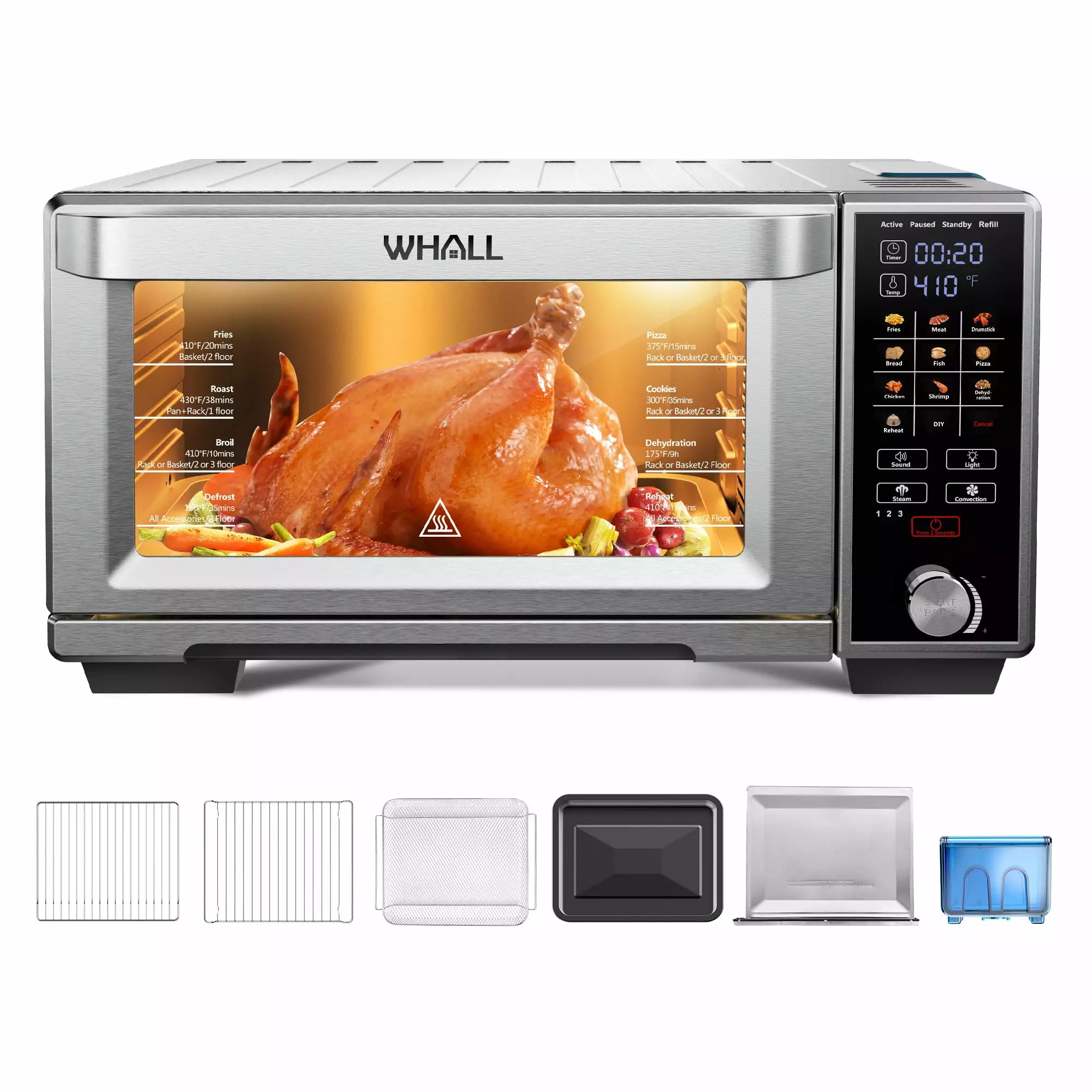 WHALL?Air Fryer Toaster Oven - 30QT Convection Oven. 11-in-1 Steam Oven. Touchscreen. 4 Accessories