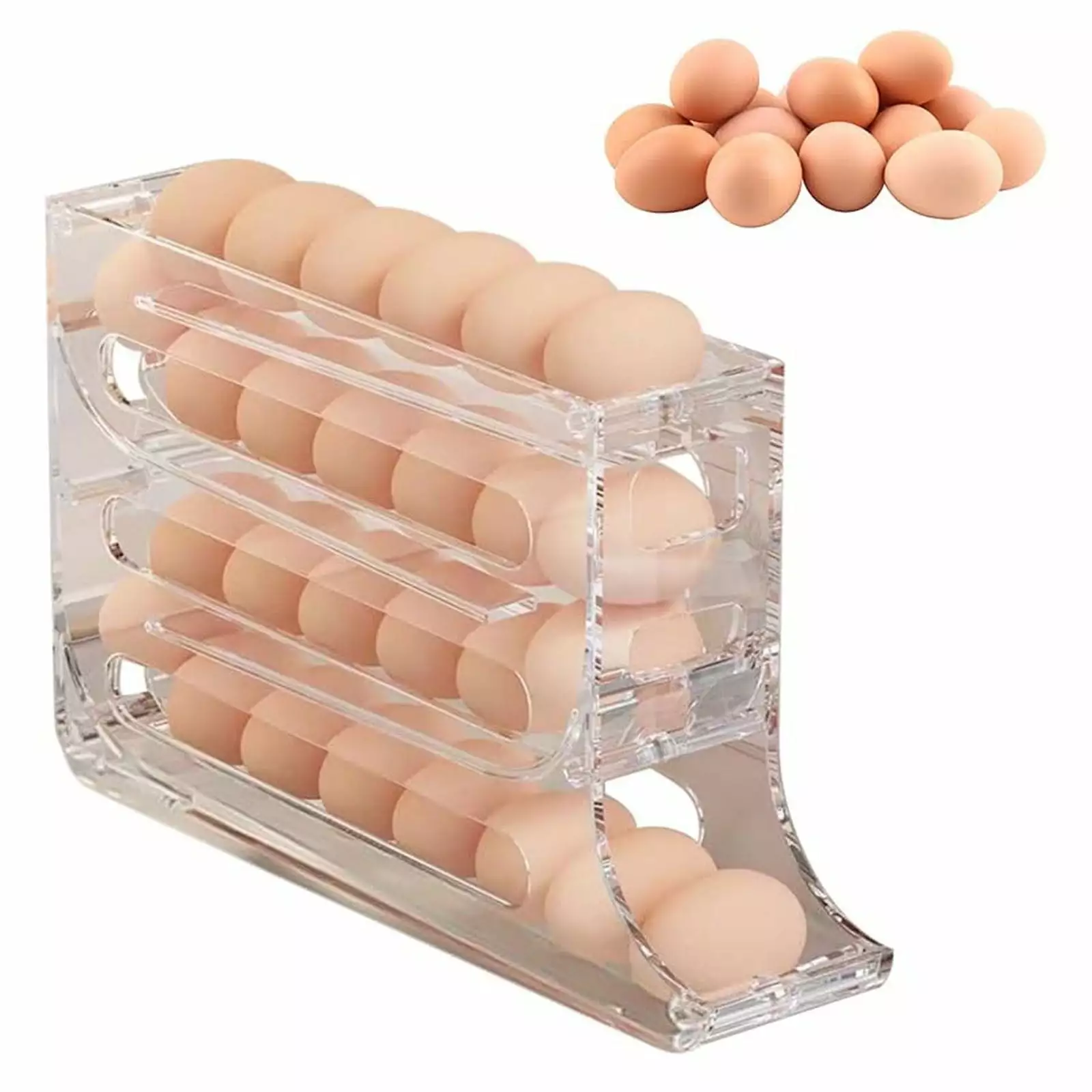 WNEXOPE 4 Tier Egg Holder for Fridge. Egg Dispenser for Refrigerator. Automatic Egg Roller Organizer.Space-Saving Eggs Container Tray