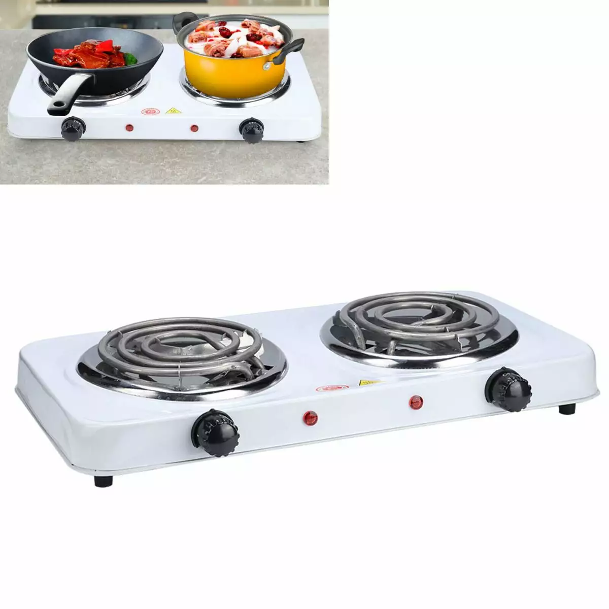 WSYW 2000W Portable Electric Double Burner Hot Plate Kitchen Cooktop Cooking Stove Style 2