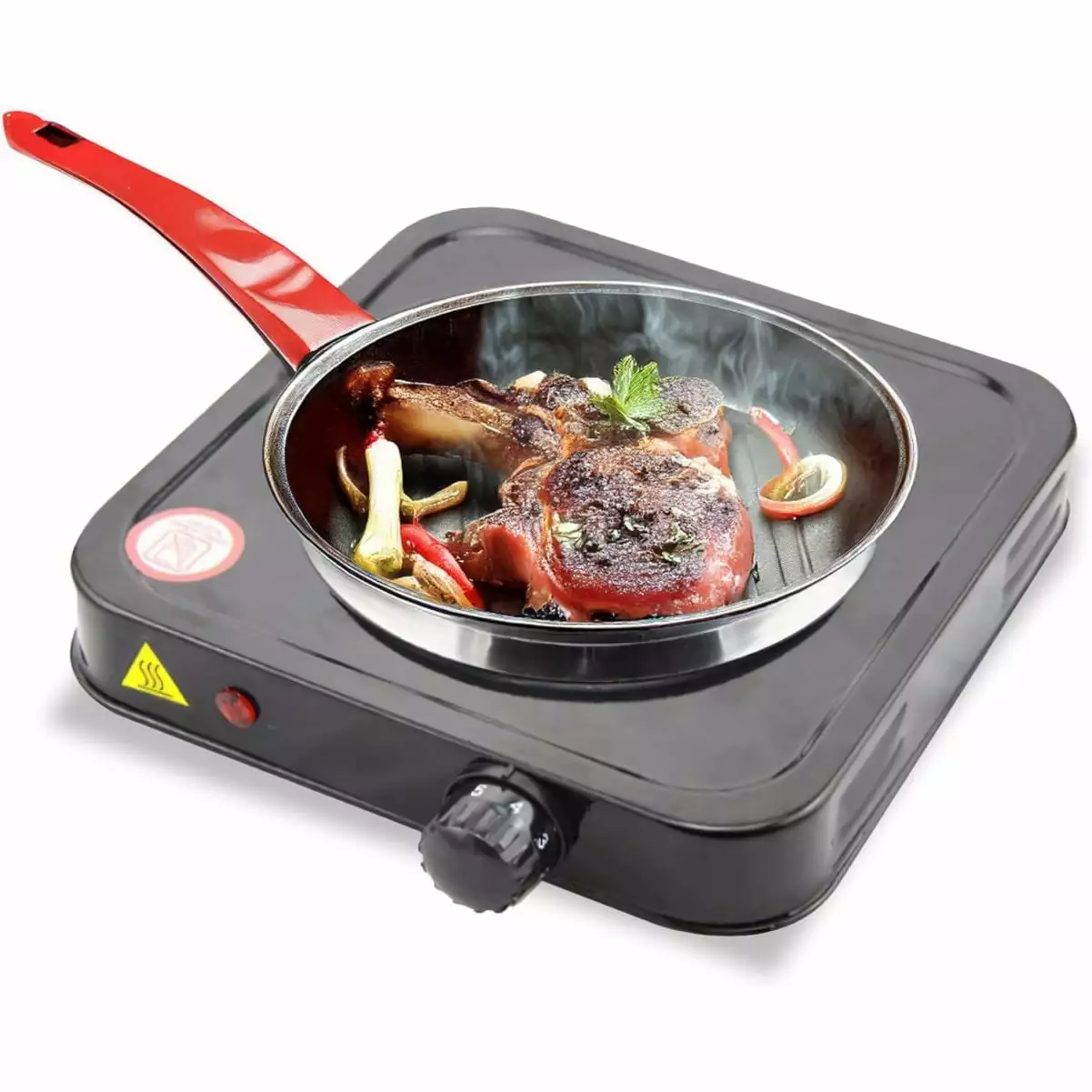 WSYW Electric Countertop Single Burner. 1000W Cooktop with 6.1 Inch Cast Iron Hot Plate. Temperature Controls. Easy to Clean. Black