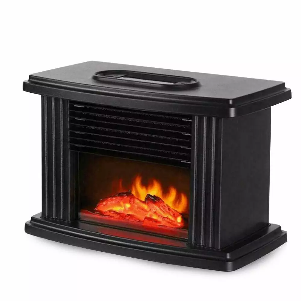 WUZSTAR 1000W Mini Electric Fireplace.3D Flame Fireplace Stove Heater with Fast Heating System (Black)