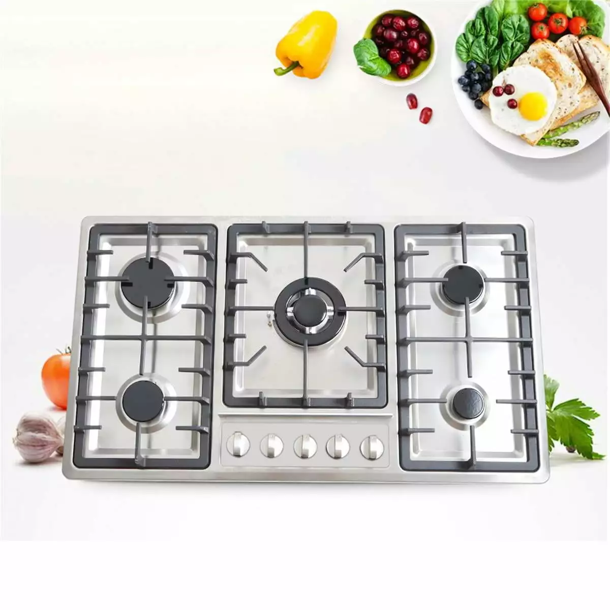 WUZSTAR Built-In 5 Burner Gas Cooktop Stove. Stainless Steel Gas Stove for Home Kitchen Commercial