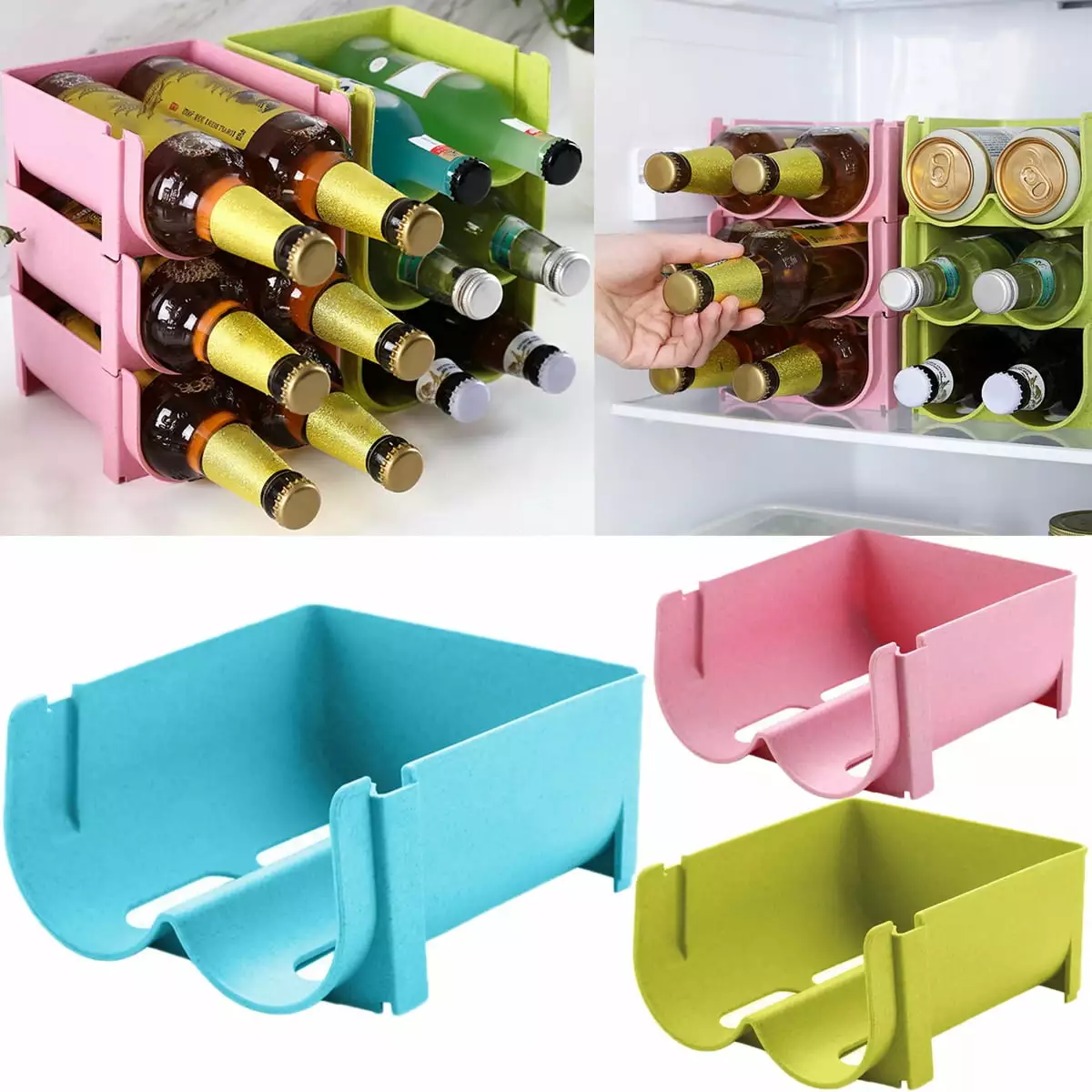 Walbest Stackable Beverage Storage Rack Beer Can Drink Dispenser Holder Organizer Shelf. Plastic Organizer for Pantry. Kitchen. Fridge. Ideal Storage for Wine. Soda. Pop and Beer