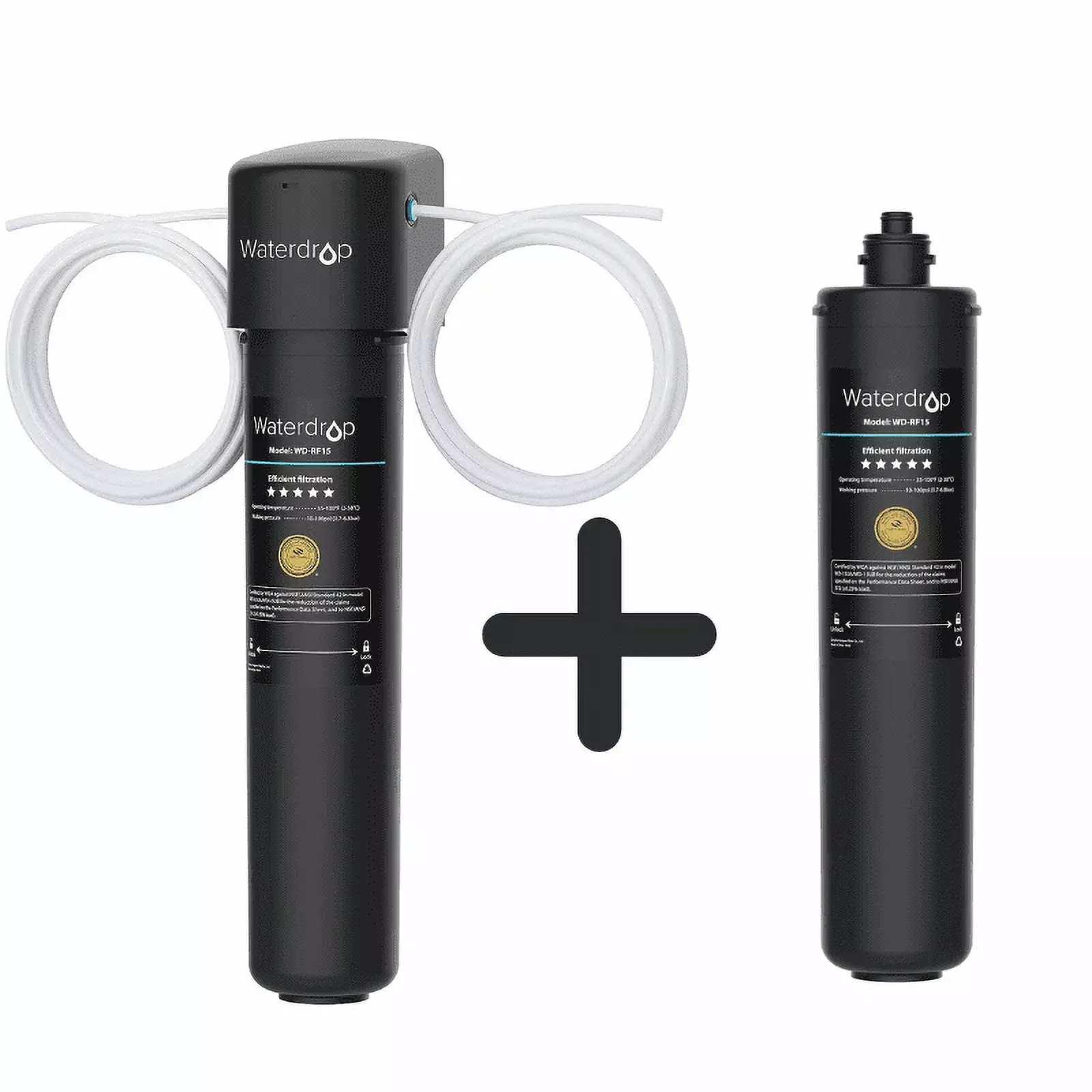 Waterdrop 15UC Inline Water Filter System. With extra Replacement Filter RF15. Direct Connect to Refrigerators. Ice Maker.