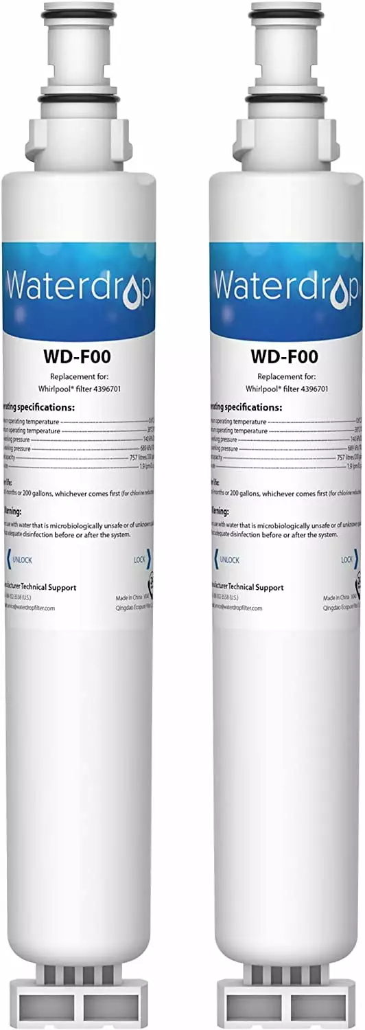 Waterdrop 4396701 Refrigerator Water Filter. Replacement for Whirlpool EDR6D1. EveryDrop Filter 6. Kenmore 9915. 469915. WF293. RWF2000A. 4396702. LC200V. L200V. WFL200. RWF1021. 2 Pack