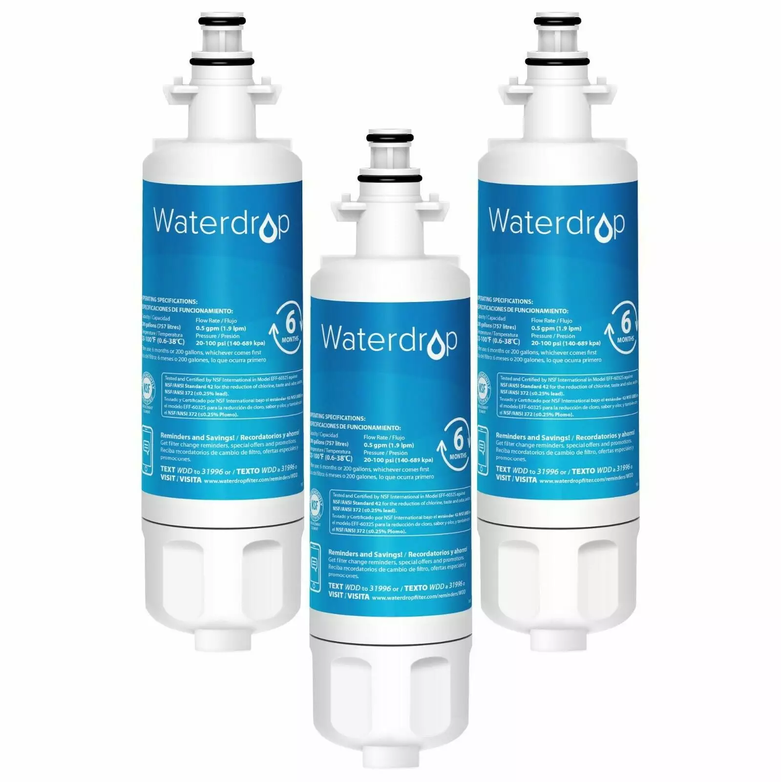 Waterdrop 469690 ADQ36006101 NSF 42&372 Certified Refrigerator Water Filter. Replacement for LG? LT700P?. Kenmore? 9690. ADQ36006102. 46-9690. LFXS30766S. WSL-3. FML-3. 3 Pack. Package may vary