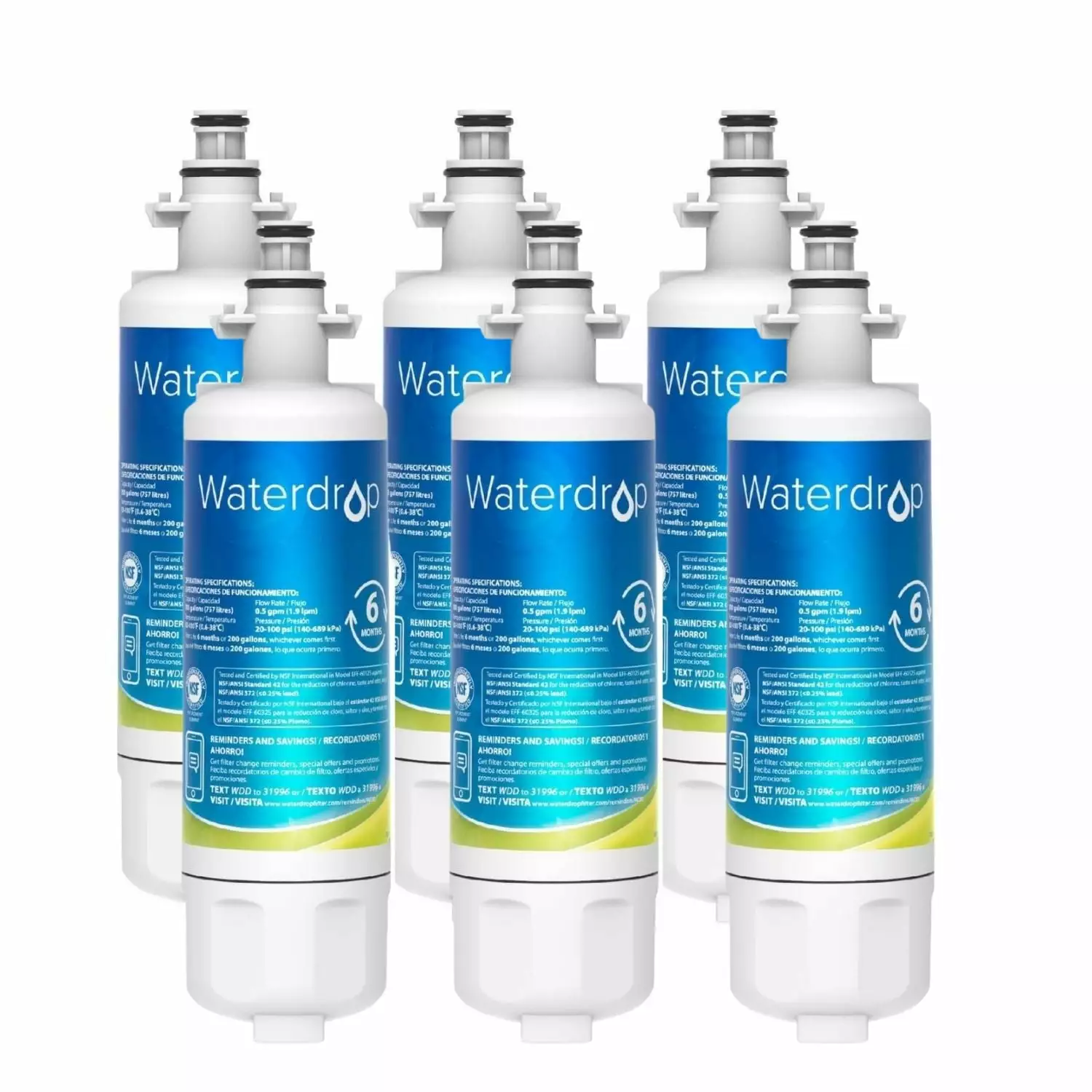 Waterdrop 469690 ADQ36006101 Refrigerator Water Filter. Replacement for LG? LT700P? . ADQ36006102. Kenmore 9690. LFXS30766S. LFXS24623S. FML-3. RFC1200A. RWF1200A. WSL-3. Pack of 6