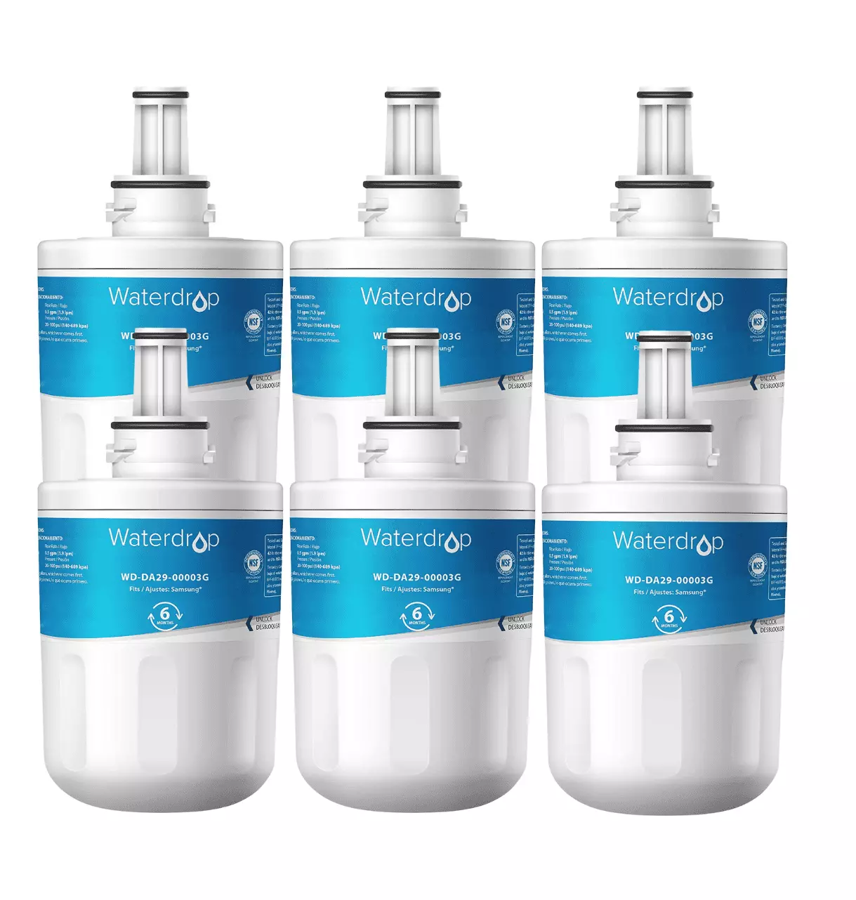 Waterdrop DA29-00003G water Filter. Replacement for Samsung Aqua-Pure Plus DA29-00003G. DA29-00003B. DA29-00003A. HAFCU1 Refrigerator Water Filter(6 Pack)