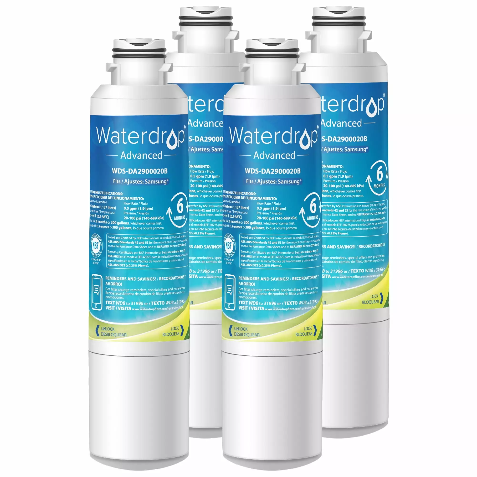 Waterdrop DA29-00020B NSF 53&42 Certified Refrigerator Water Filter. Replacement for Samsung DA29-00020B. HAF-CIN/EXP. 4 Filters(Packaging may be varied)