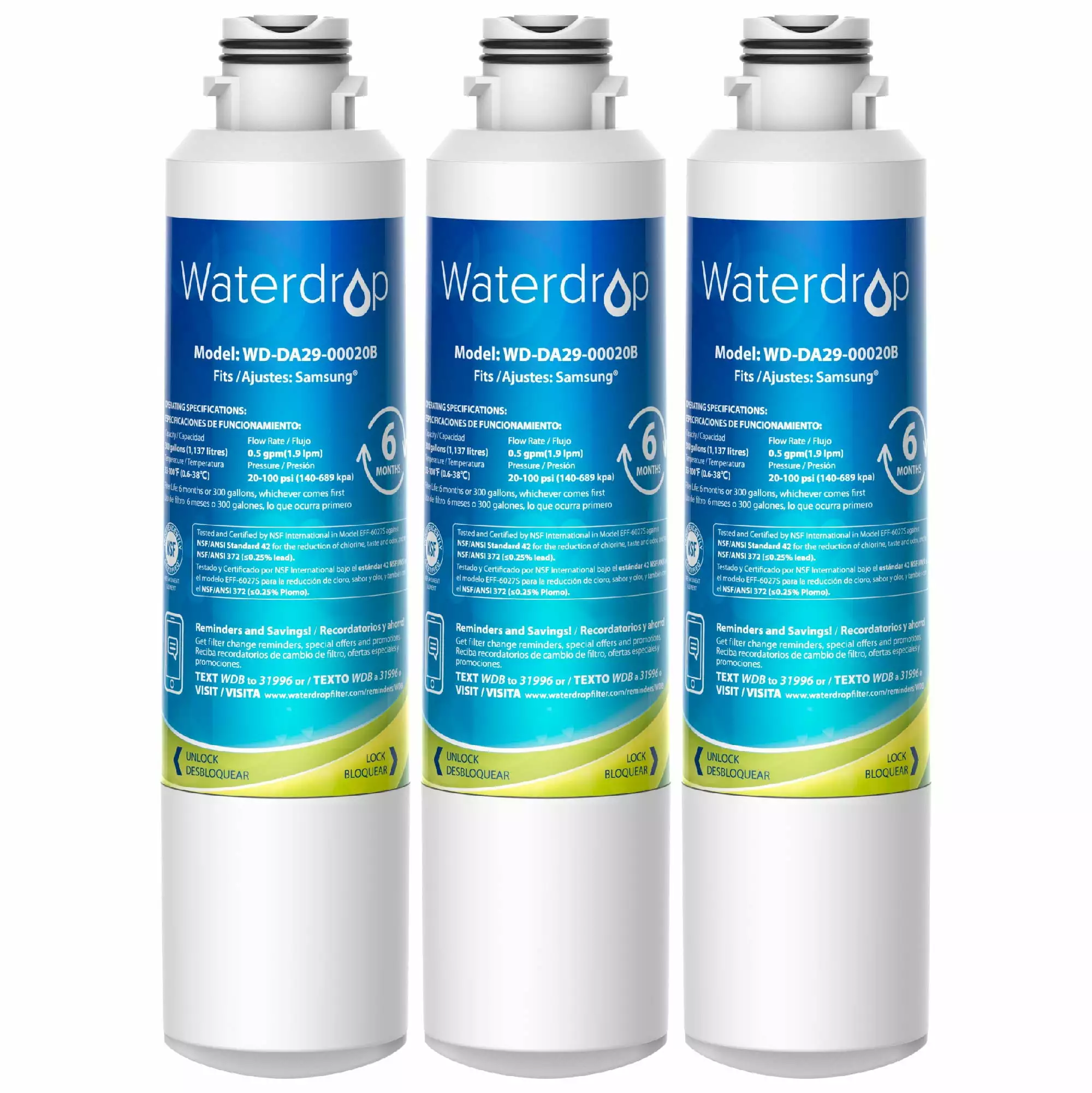 Waterdrop DA29-00020B NSF 53&42 Certified Refrigerator Water Filter. Replacement for Samsung DA29-00020B. HAF-CIN/EXP. 3 Filters