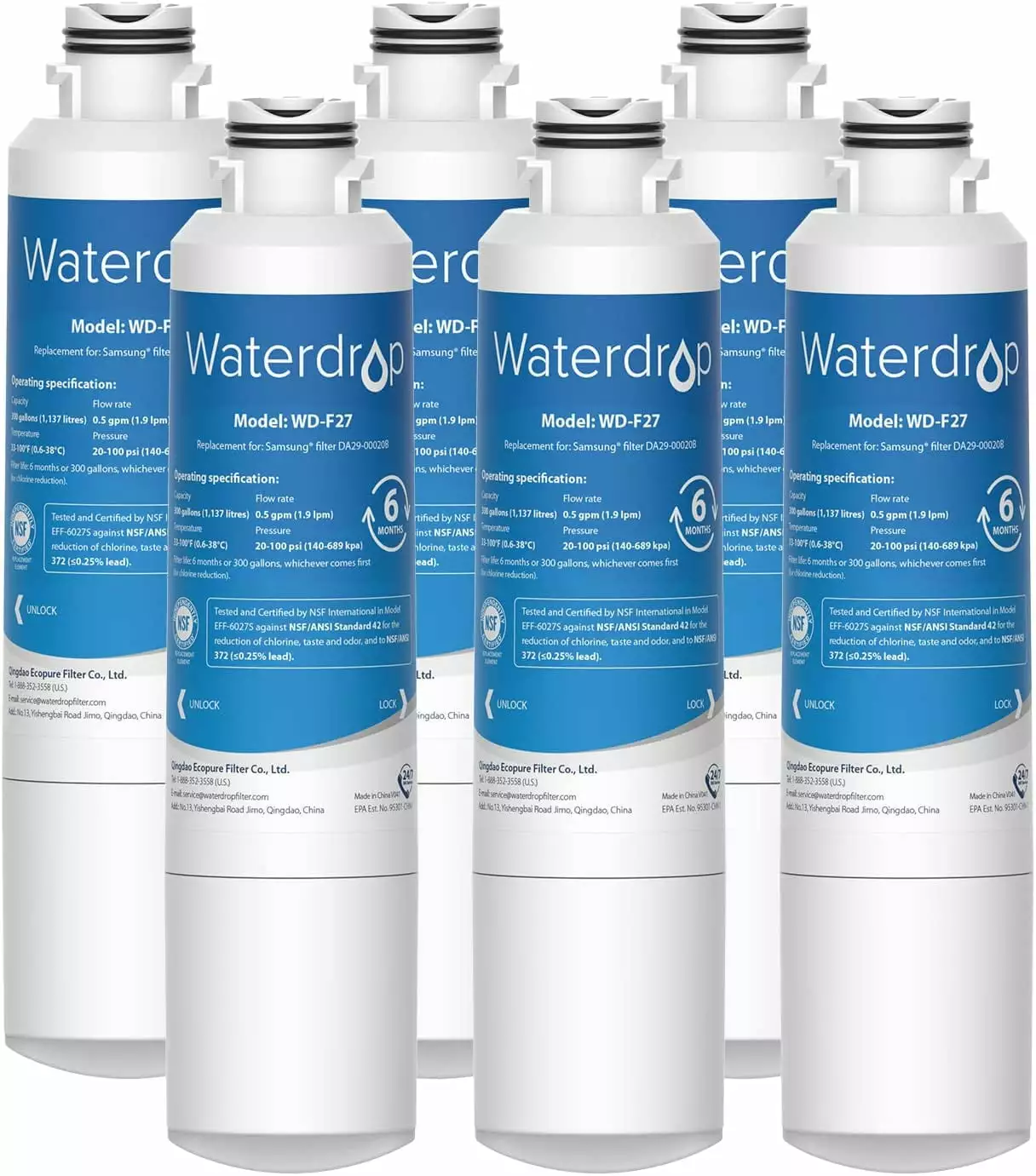 Waterdrop DA29-00020B Refrigerator Water Filter. Replacement for Samsung DA29-00020B. HAF-CIN/EXP. RF28HMEDBSR. RF263BEAESR. RS25J500DSR. 6 Filters(Packaging may be varied)