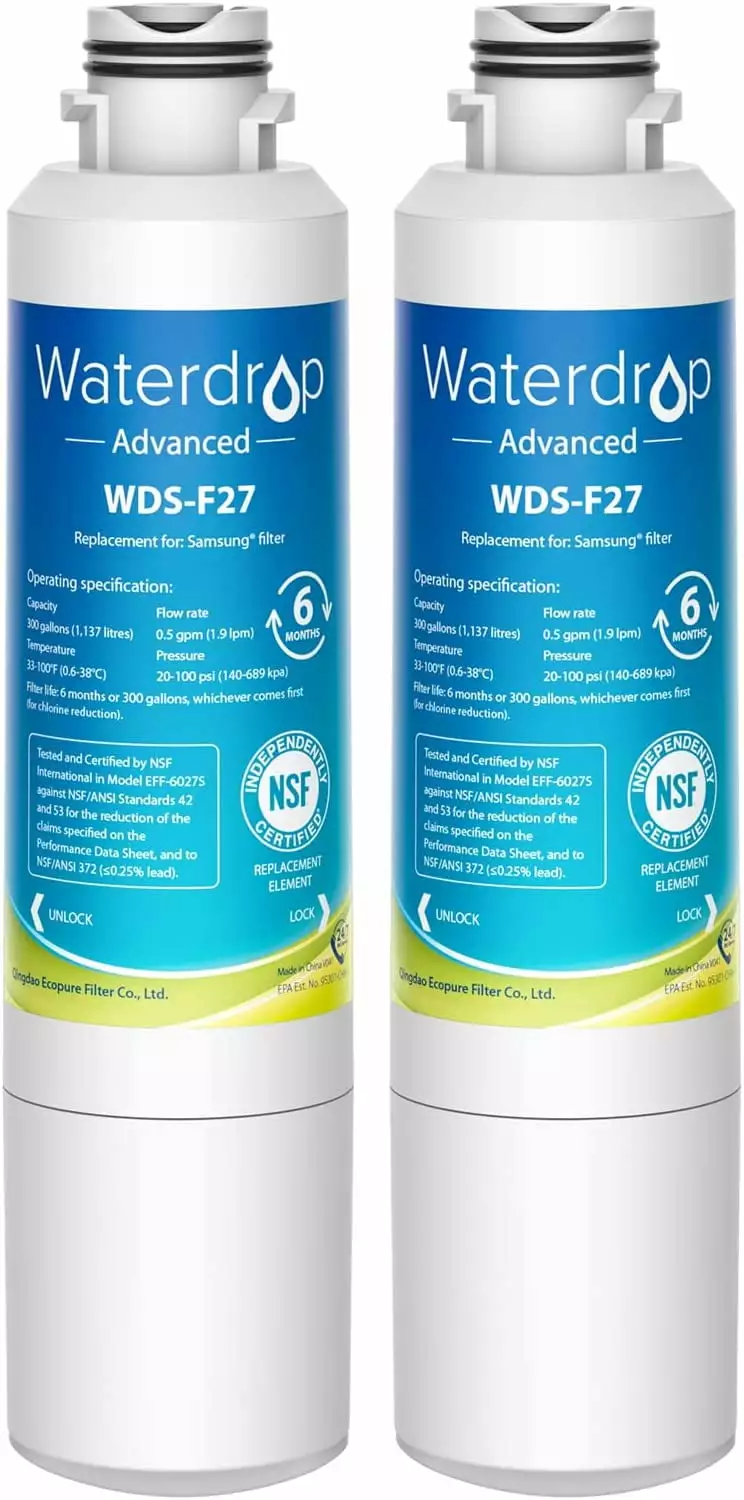 Waterdrop DA29-00020B Refrigerator Water Filter. Replacement for Samsung HAF-CIN/EXP. DA29-00020A/B. DA29-00020B-1. RF263BEAESR. RF28HMEDBSR. RS25J500DSR. RF4287HARS. NSF 53&42 Certified