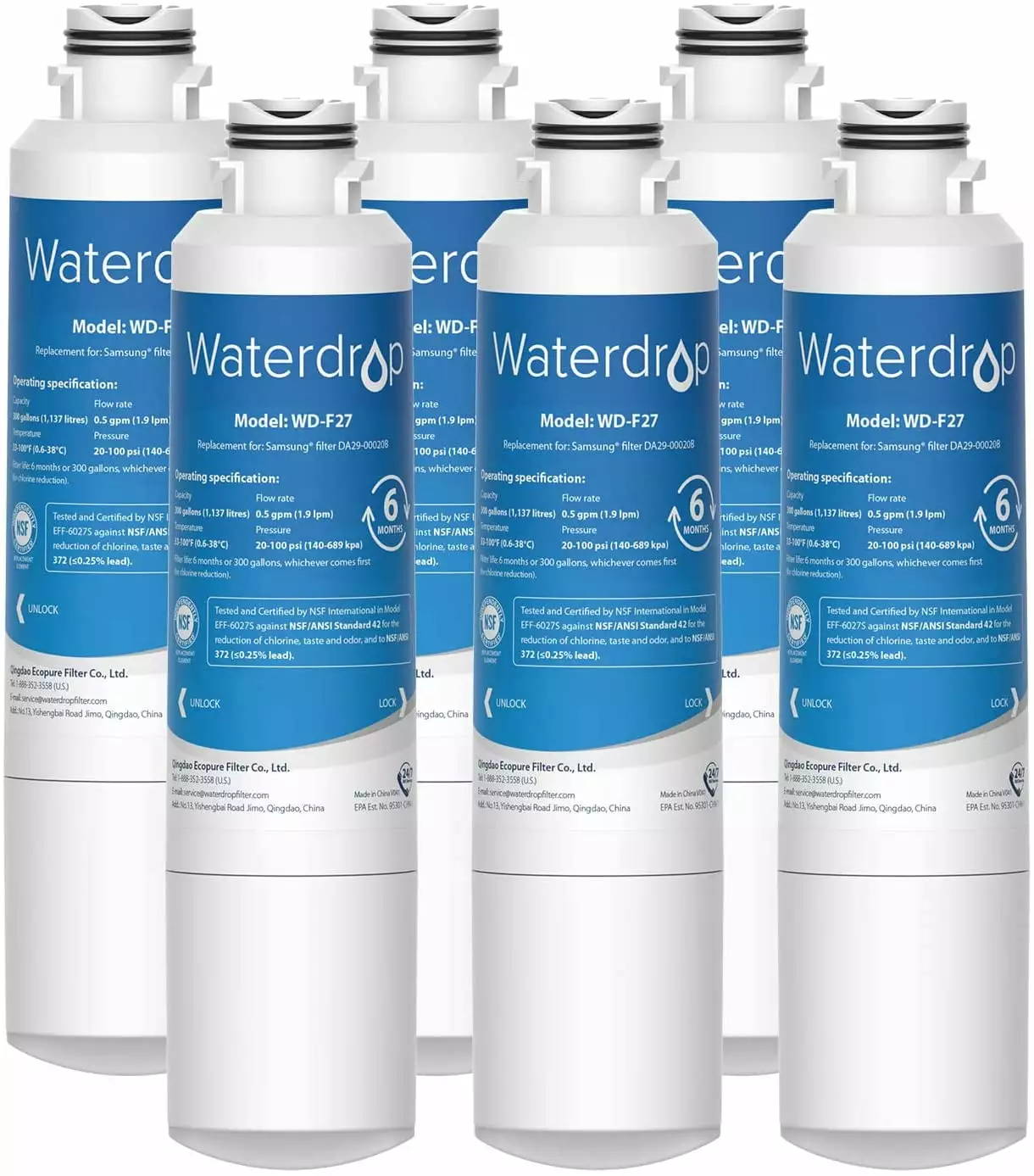 Waterdrop DA29-00020B Refrigerator Water Filter. Replacement for Samsung HAF-CIN/EXP. DA29-00020B. HAF-CIN. DA29-00020B-1. RF28HMEDBSR. RF263BEAESR. RS25J500DSR. RF263TEAESG. (Packaging may be varied)